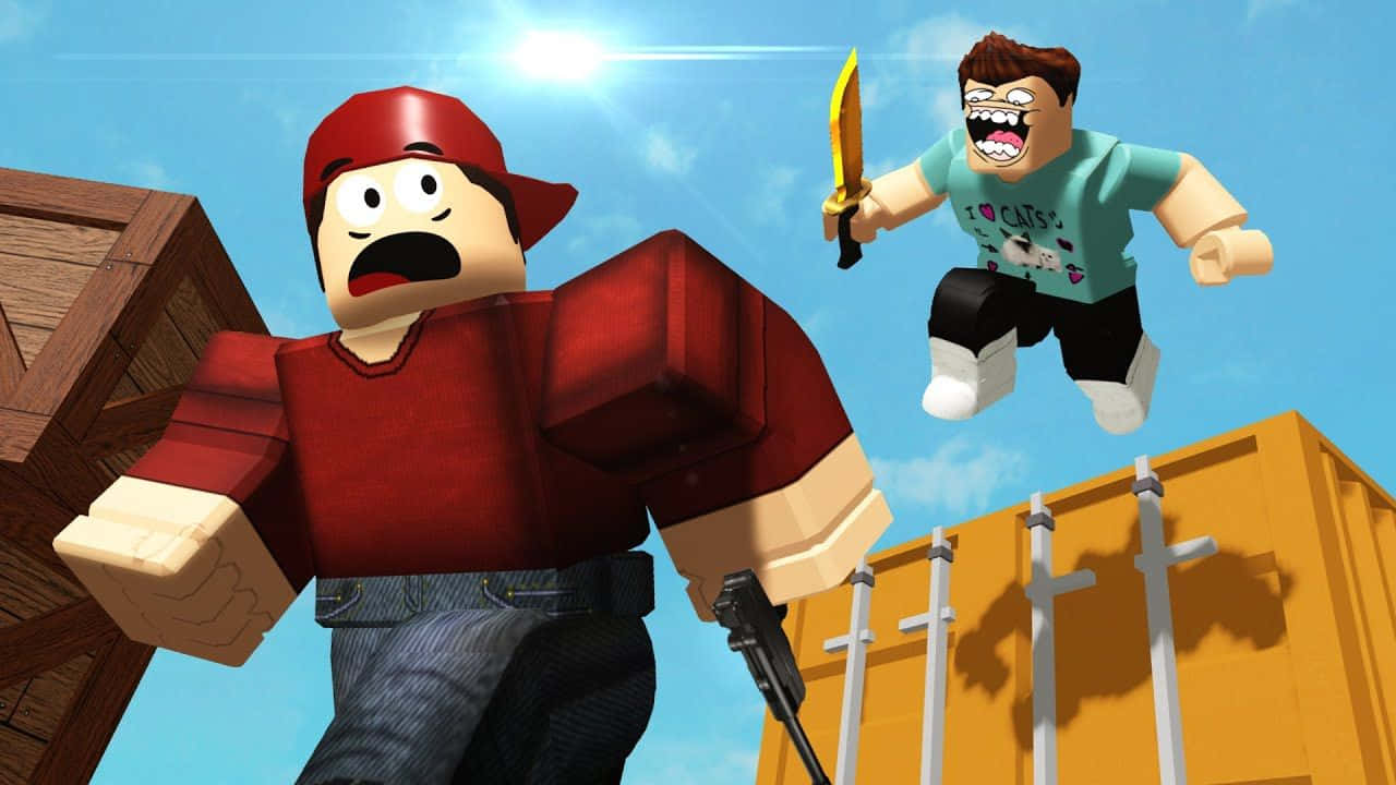 Roblox character, knife, gun, HD Desktop Wallpaper