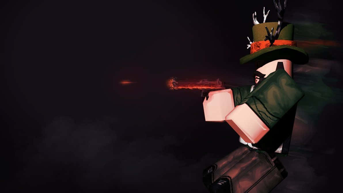 Roblox character, green top hat, glowing red weapon, SD Desktop Wallpaper