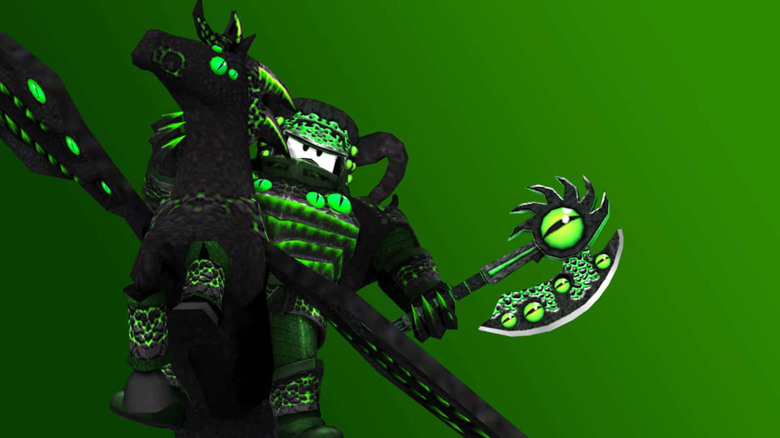 Roblox Character, green-eyed dragon rider, black armor, HD Desktop Wallpaper