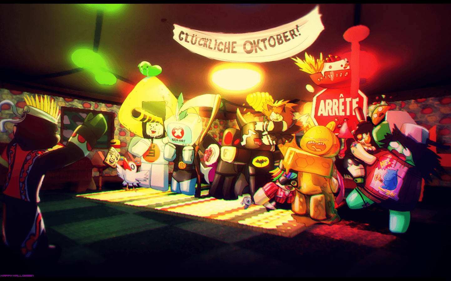 Roblox, neon lights, festive banners, HD Desktop Wallpaper