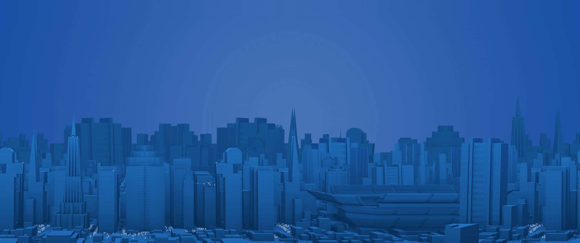 Roblox Blue, monochromatic blue cityscape, glowing lights, Full HD Desktop Wallpaper