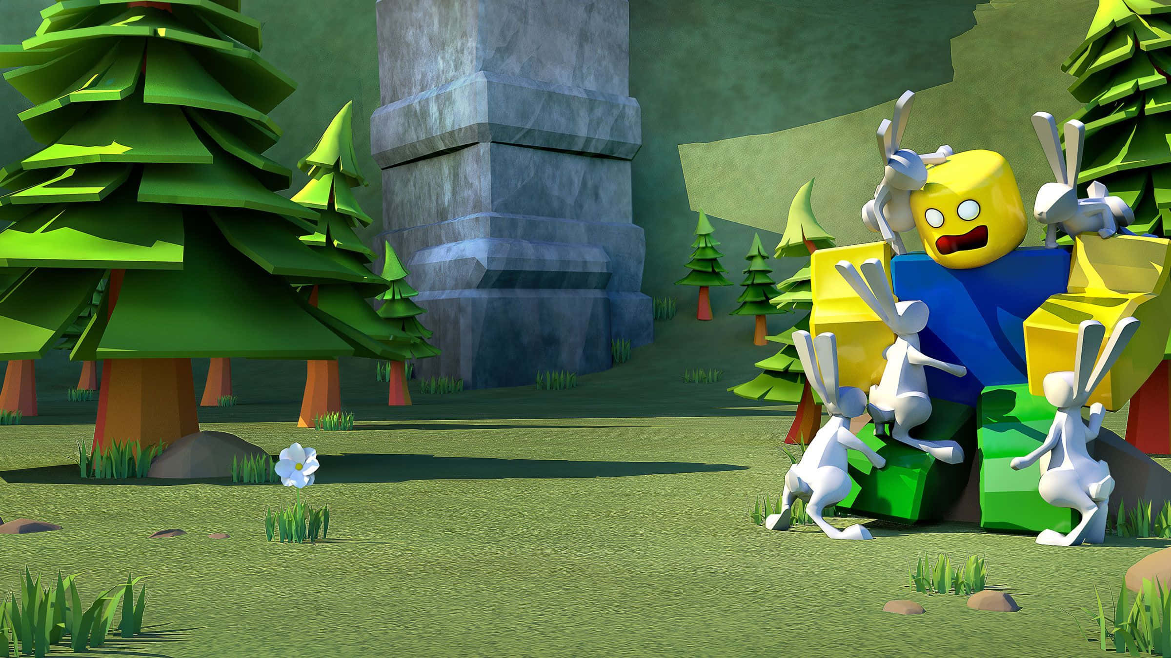 Roblox Character, white rabbit characters, large yellow blocky figure, Full HD Desktop Wallpaper