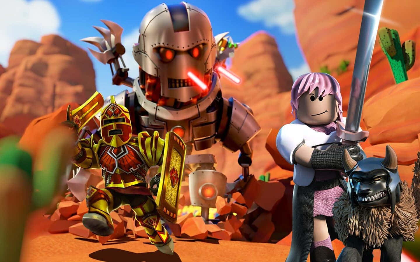 Roblox, towering robot, glowing red eyes, HD Desktop Wallpaper