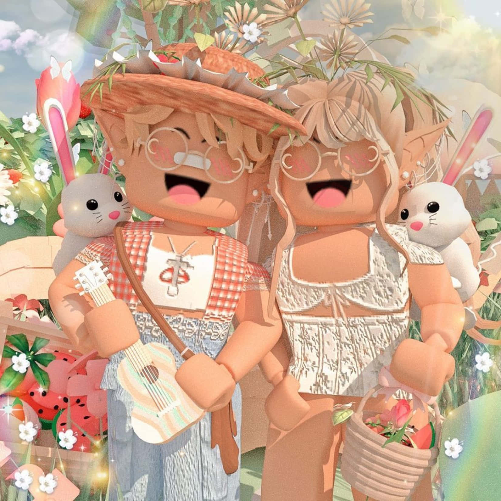 Roblox avatars, bunny ears, floral crowns, HD Desktop Wallpaper