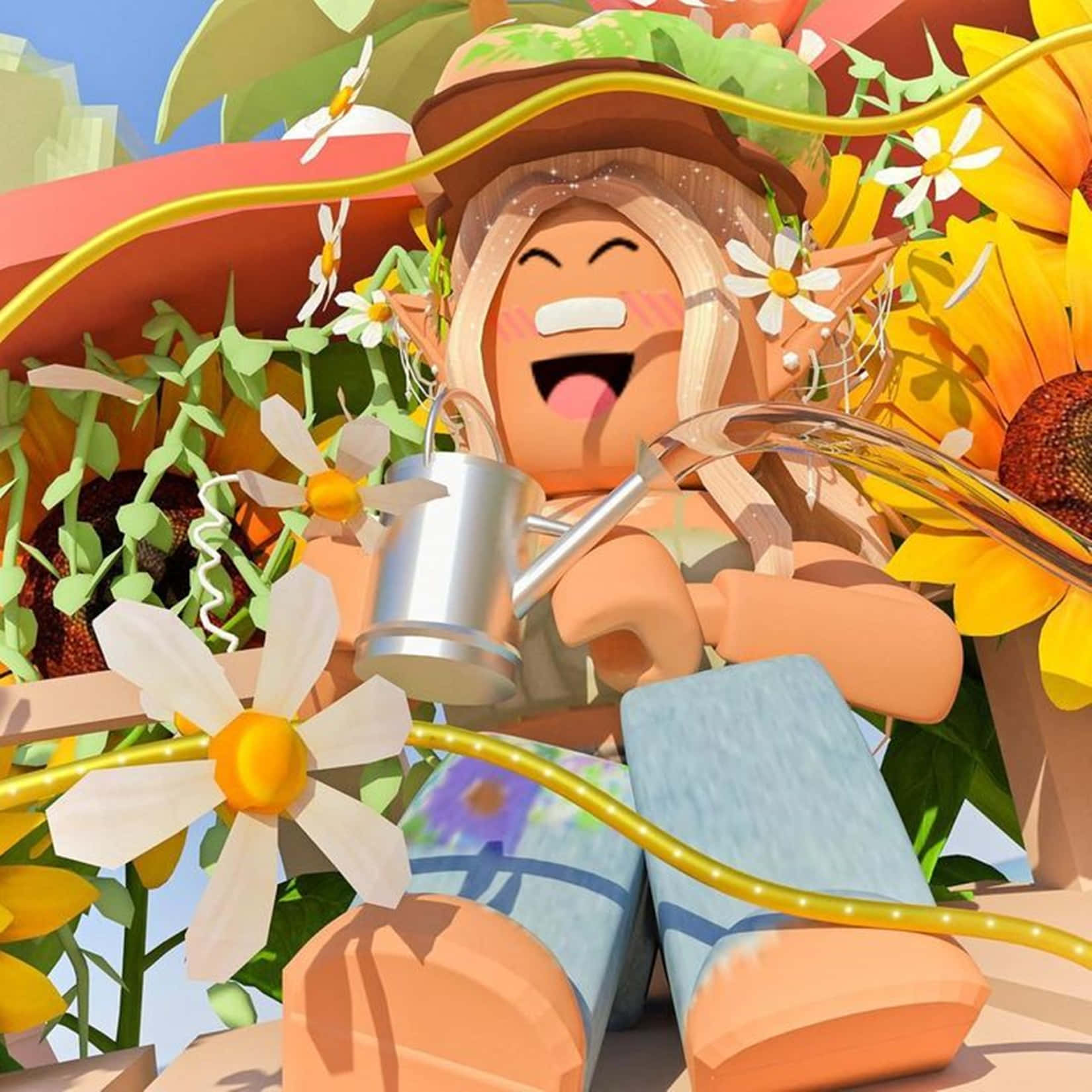 Roblox Gfx, elf ears, sunflowers, HD Desktop Wallpaper