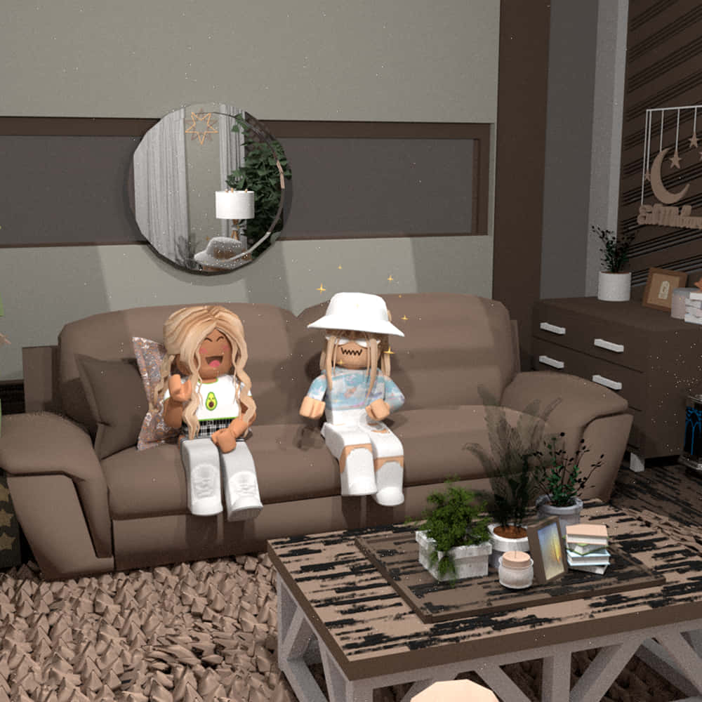 Roblox avatars, brown couch, cozy modern living room, SD Desktop Wallpaper