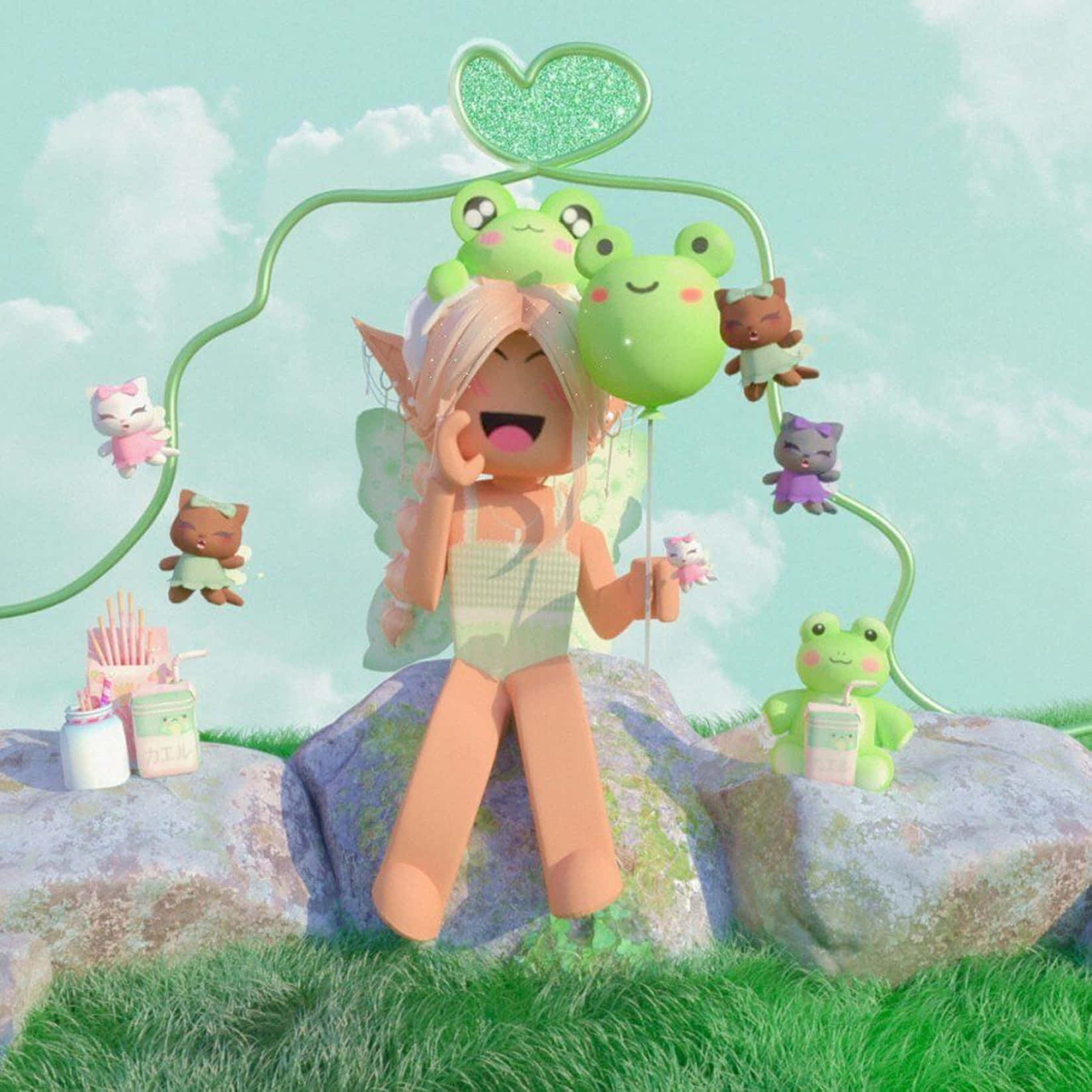 Roblox GFX, cartoon girl, elf ears, HD Desktop Wallpaper