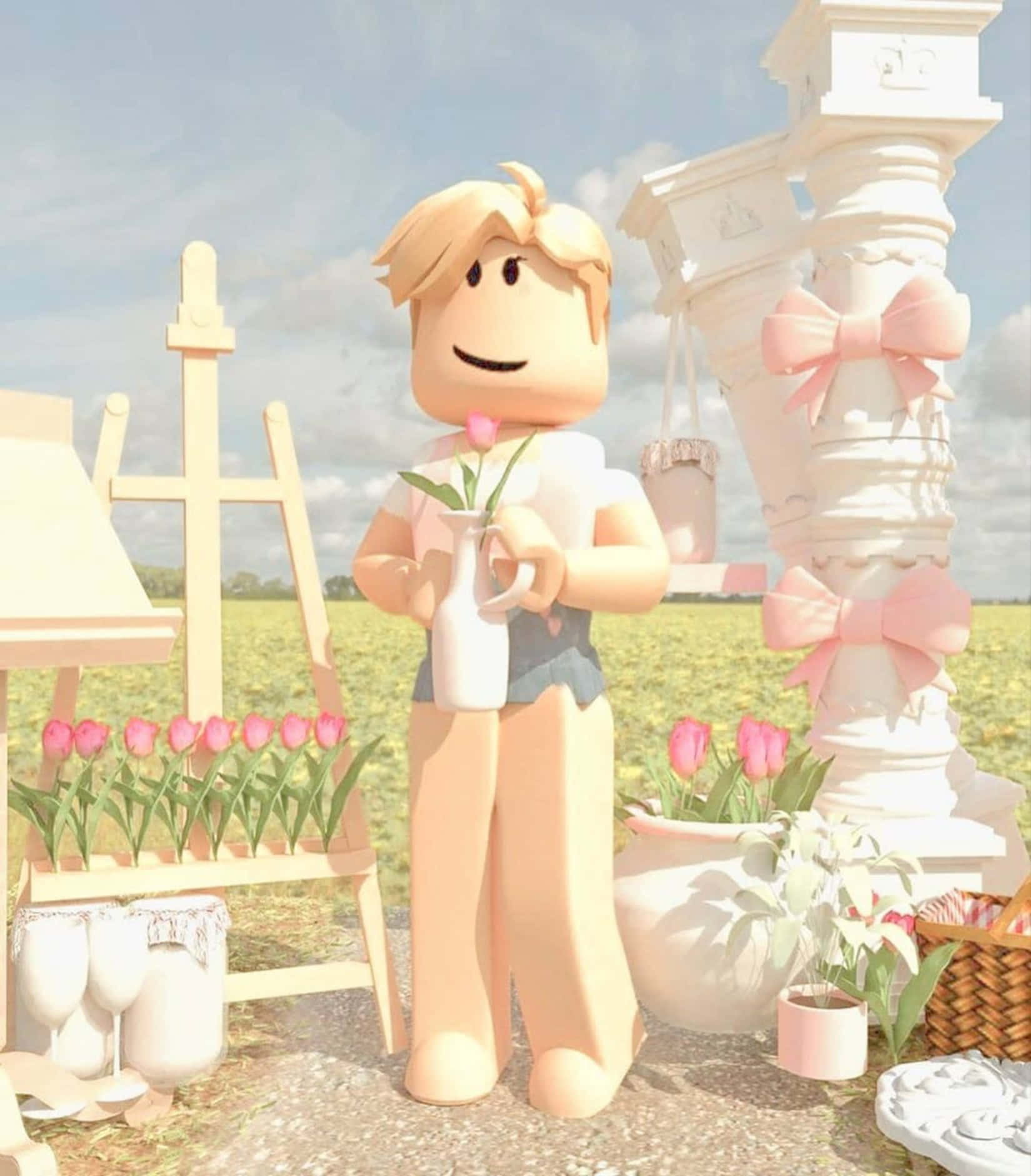 Roblox Gfx, Roblox character, pink tulip, HD Phone Wallpaper