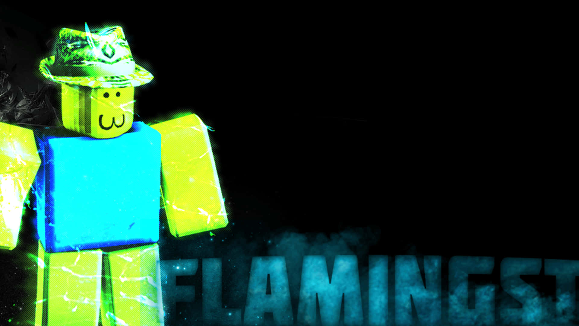 Roblox, glowing green and blue blocky avatar, hat, Full HD Desktop Wallpaper