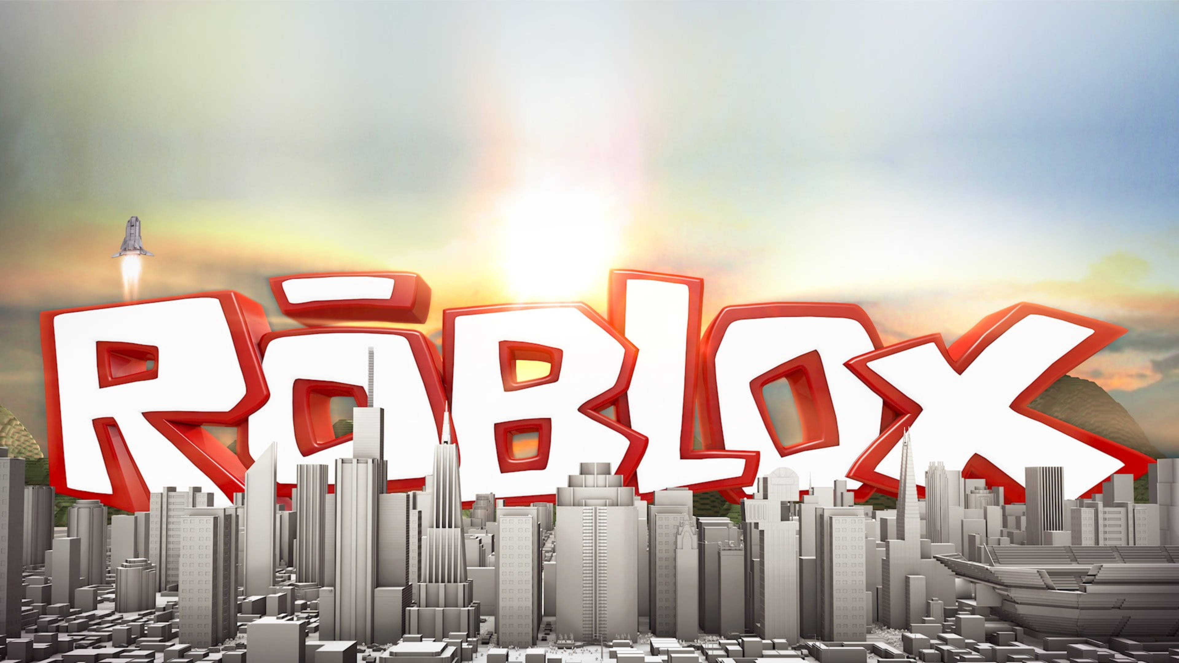 Roblox, 3d letters, grayscale cityscape, 4K Desktop Wallpaper