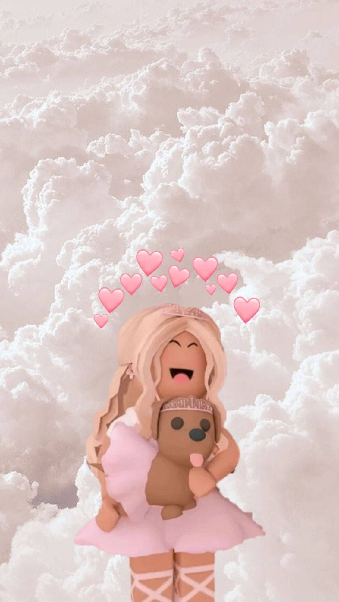 Roblox girl, pink dress, teddy bear, Full HD Phone Wallpaper