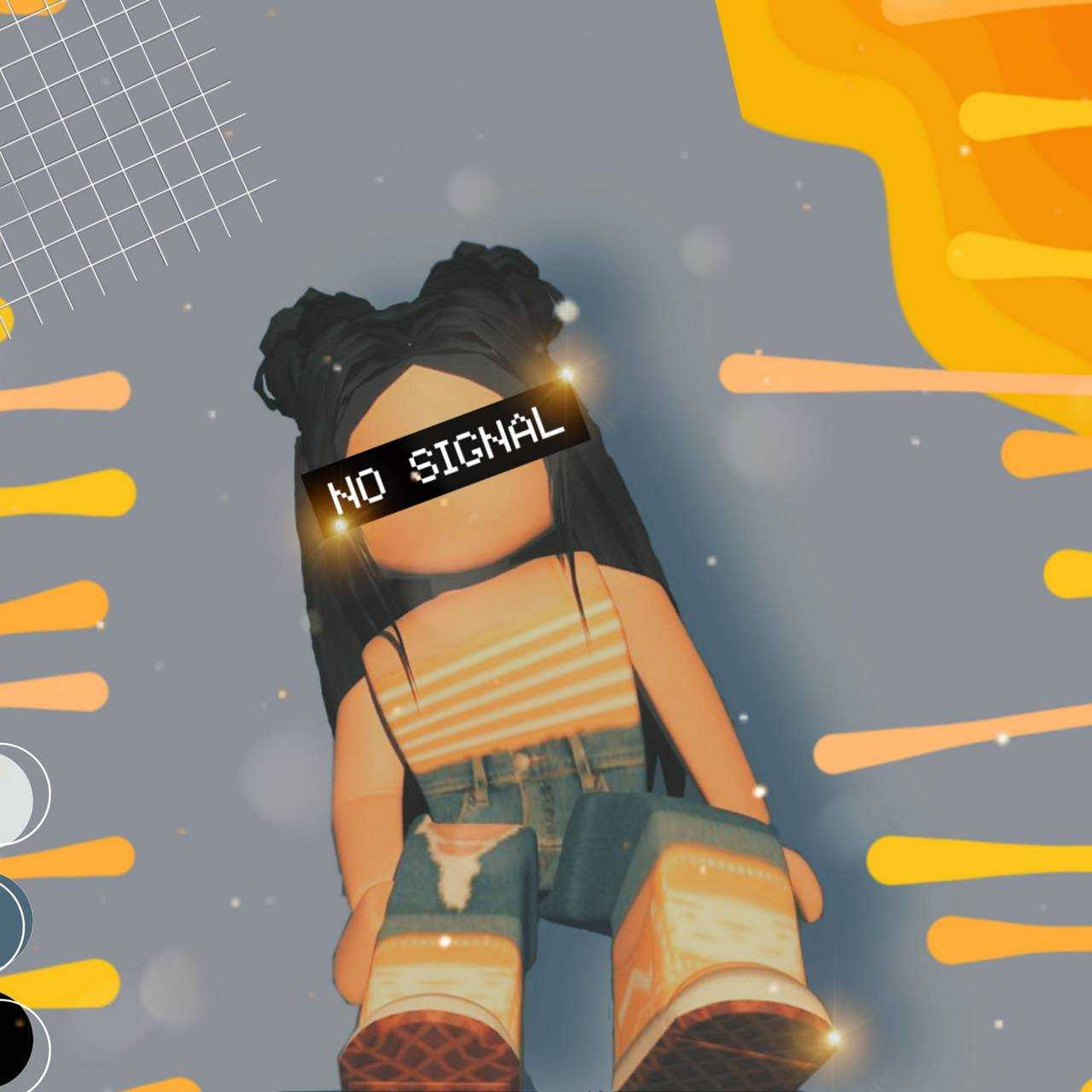Roblox Girl, NO SIGNAL, gray background, 2K Desktop Wallpaper