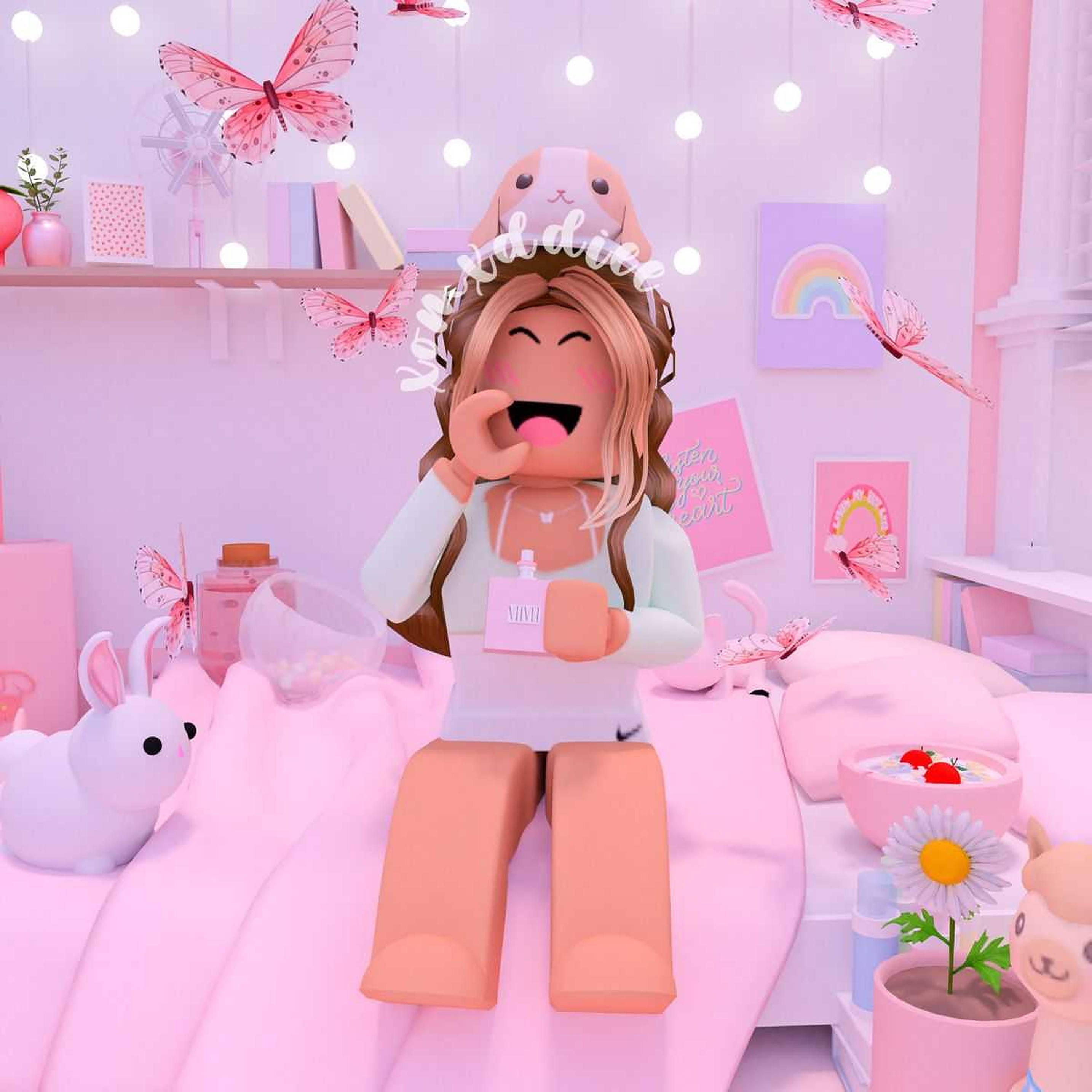 Roblox Girl, purple room, bunny ears, 2K Desktop Wallpaper
