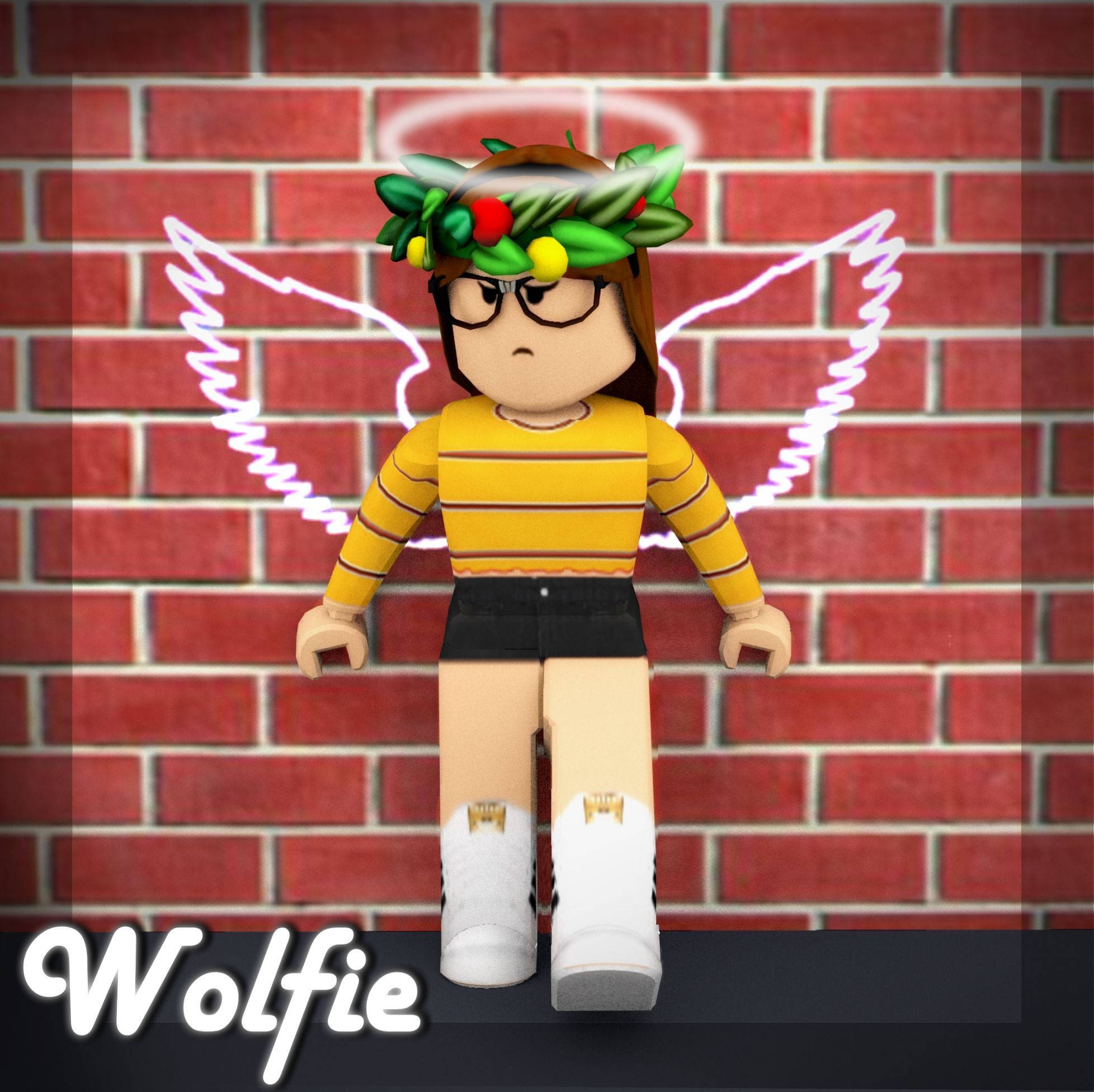 Roblox Girl, glowing wings, red brick wall, Full HD Desktop Wallpaper