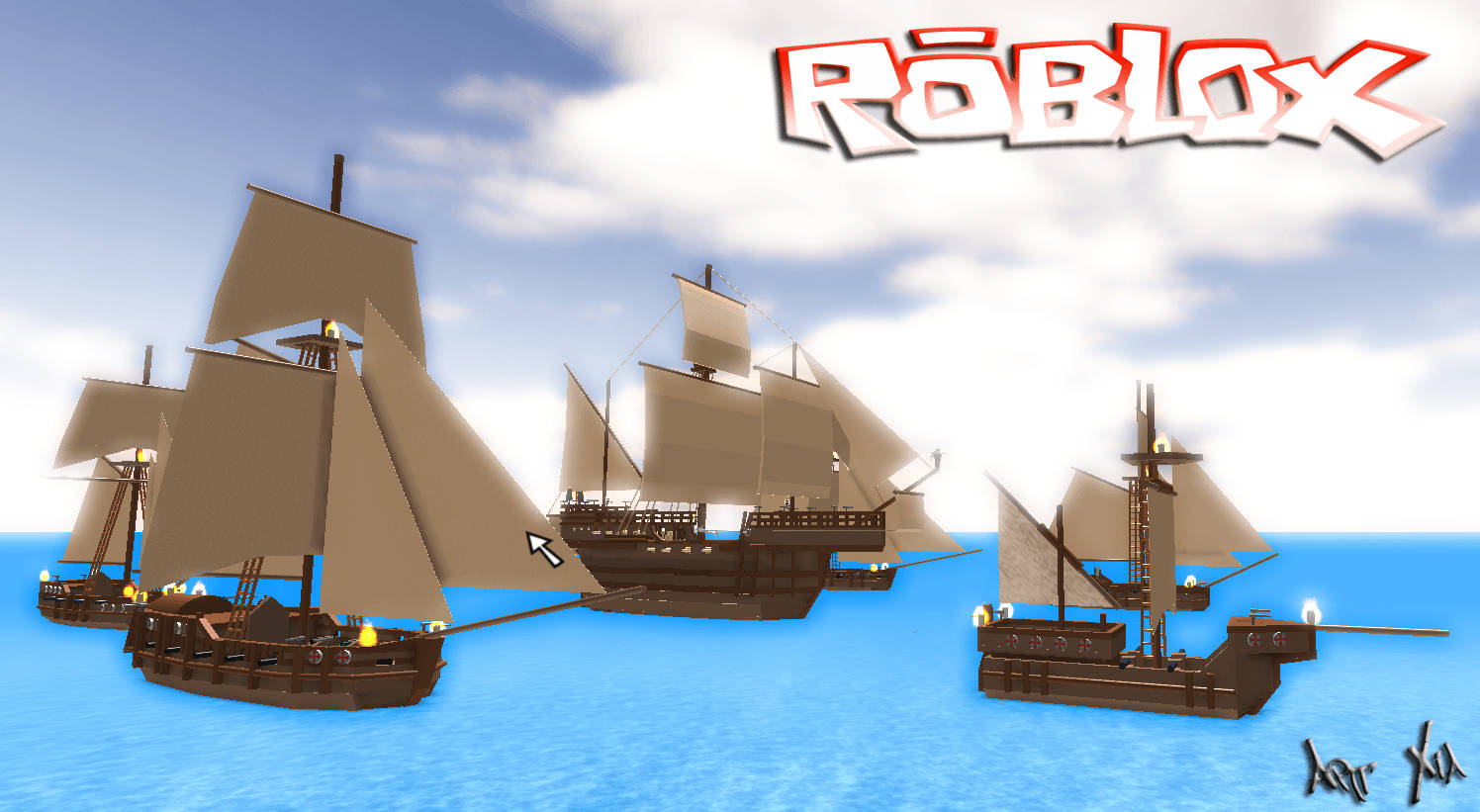 Roblox, pirate ships, bright blue water, HD Desktop Wallpaper