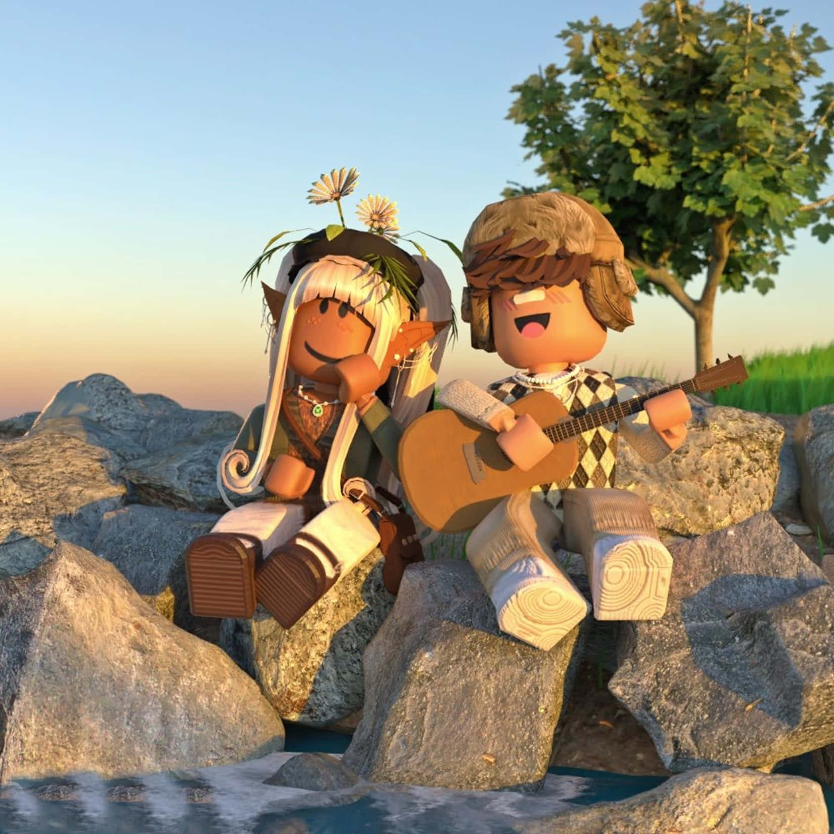 Roblox Gfx, Roblox characters, sun set, HD Desktop Wallpaper