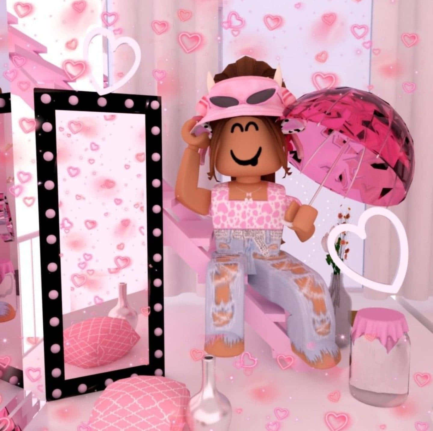 Roblox, pink devil horns, sunglasses, HD Desktop Wallpaper