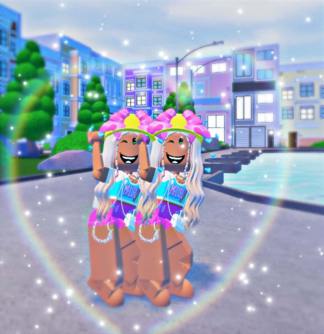 Dancing Heart Roblox PFP, Roblox avatars, pink floral hats, SD Phone Wallpaper