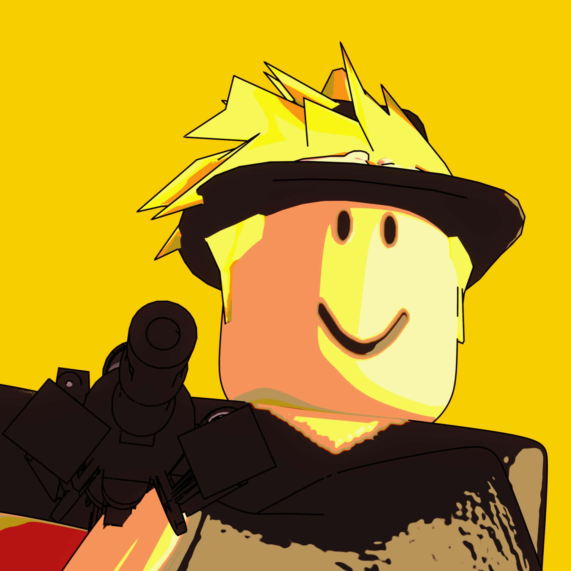 Roblox character, spiky yellow hair, black hat, Full HD Desktop Wallpaper