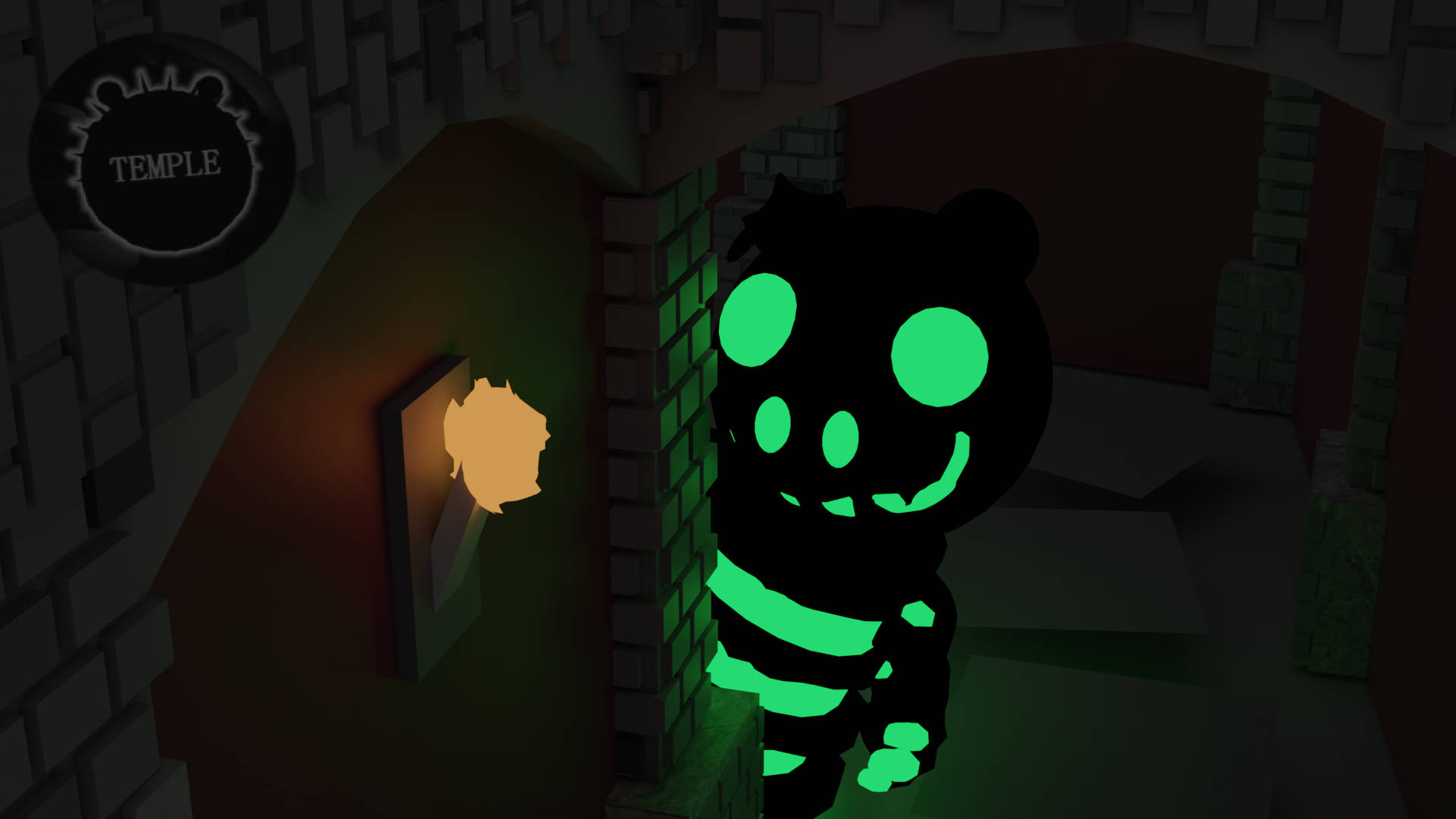Roblox Piggy, glowing green cartoon bear, skull face, Full HD Desktop Wallpaper