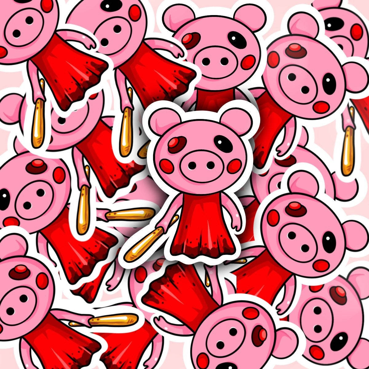 Roblox Piggy, cute pink cartoon pigs, red dresses, SD Desktop Wallpaper