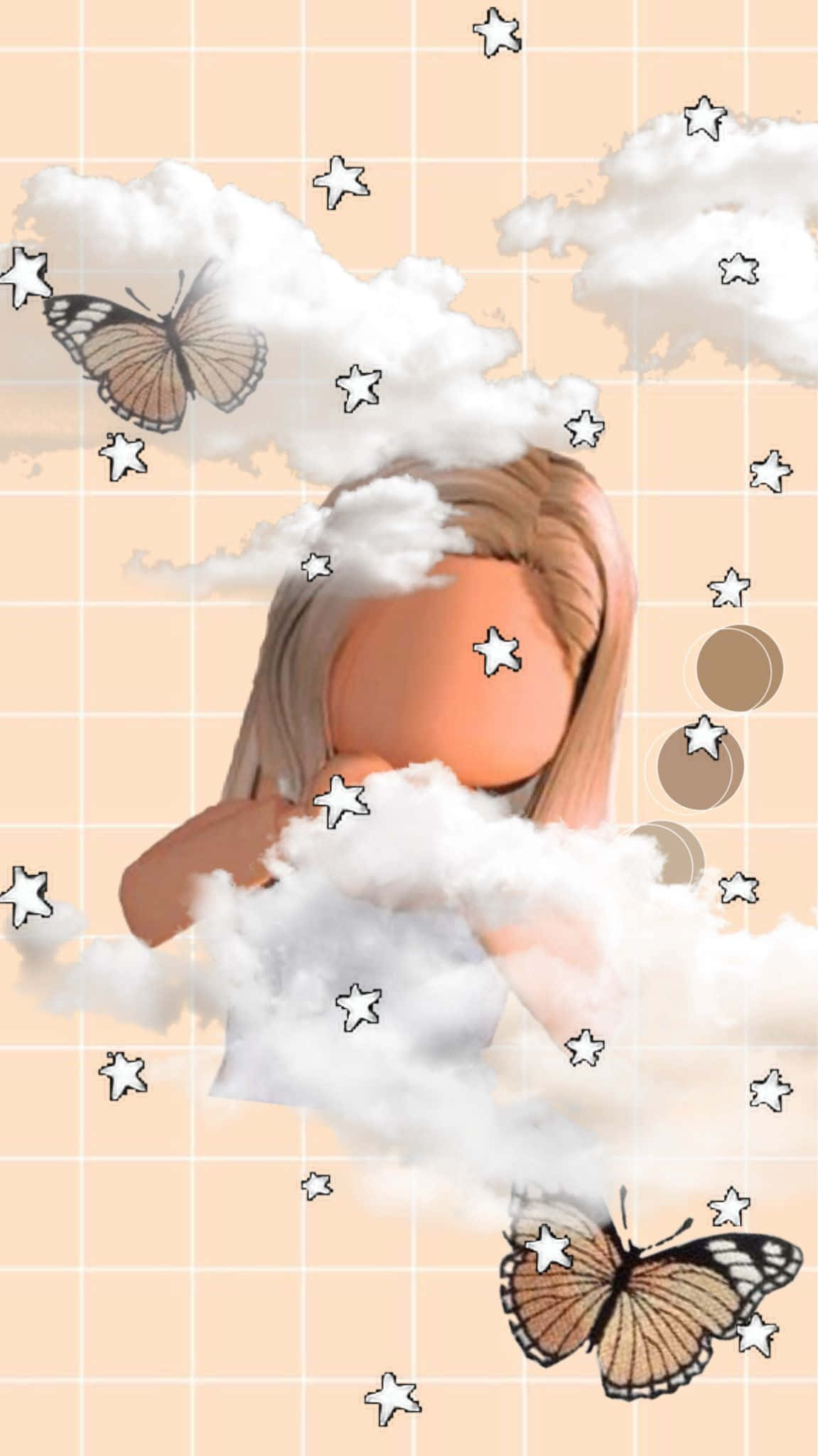 Roblox Pink, peach grid background, fluffy clouds, Full HD Phone Wallpaper