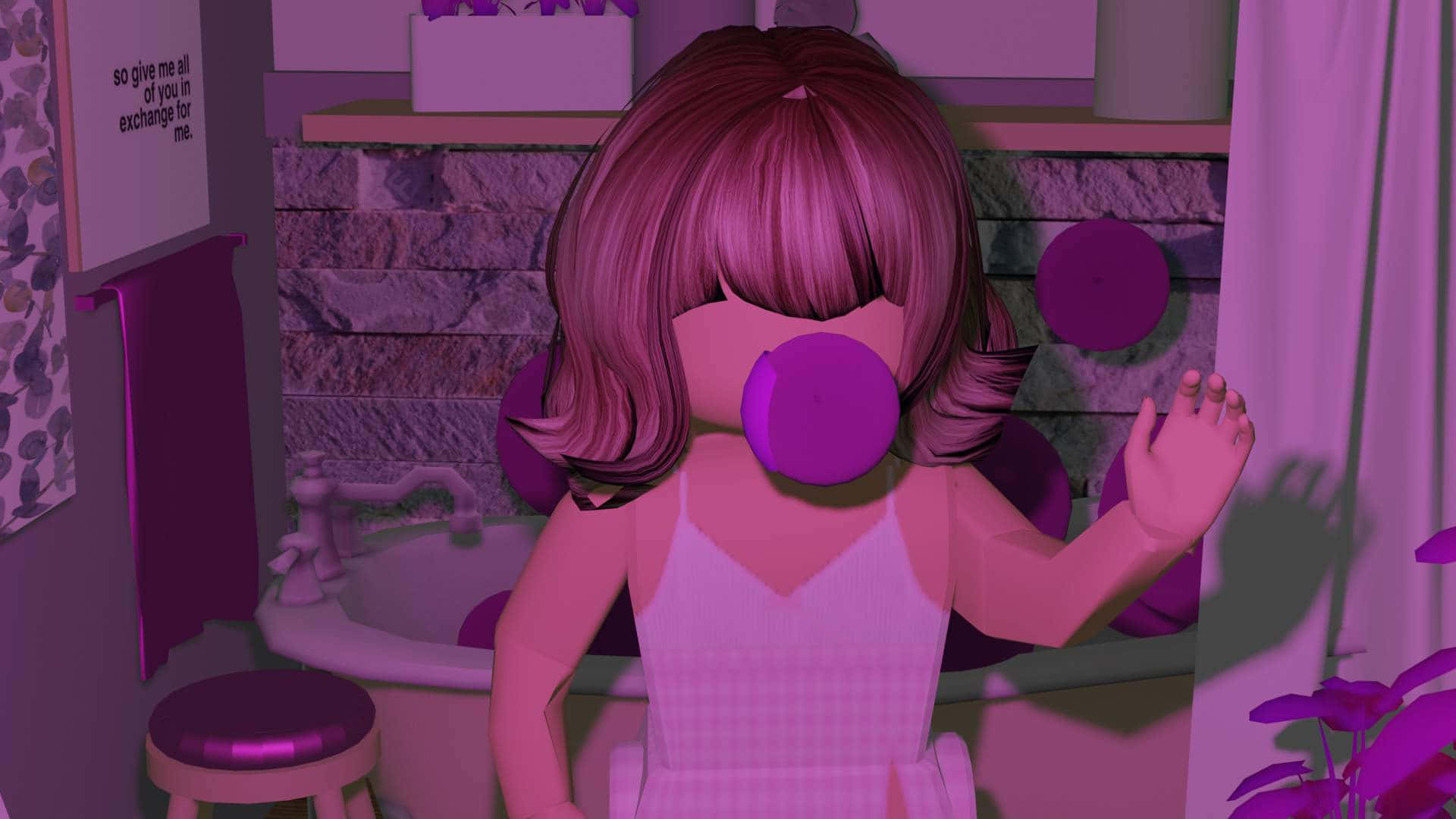 Roblox, pink-haired anime girl, checkered dress, Full HD Desktop Wallpaper