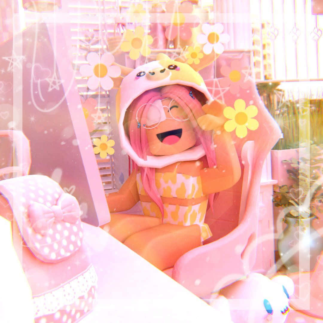 Roblox, pink hair, cute animal hood, SD Desktop Wallpaper