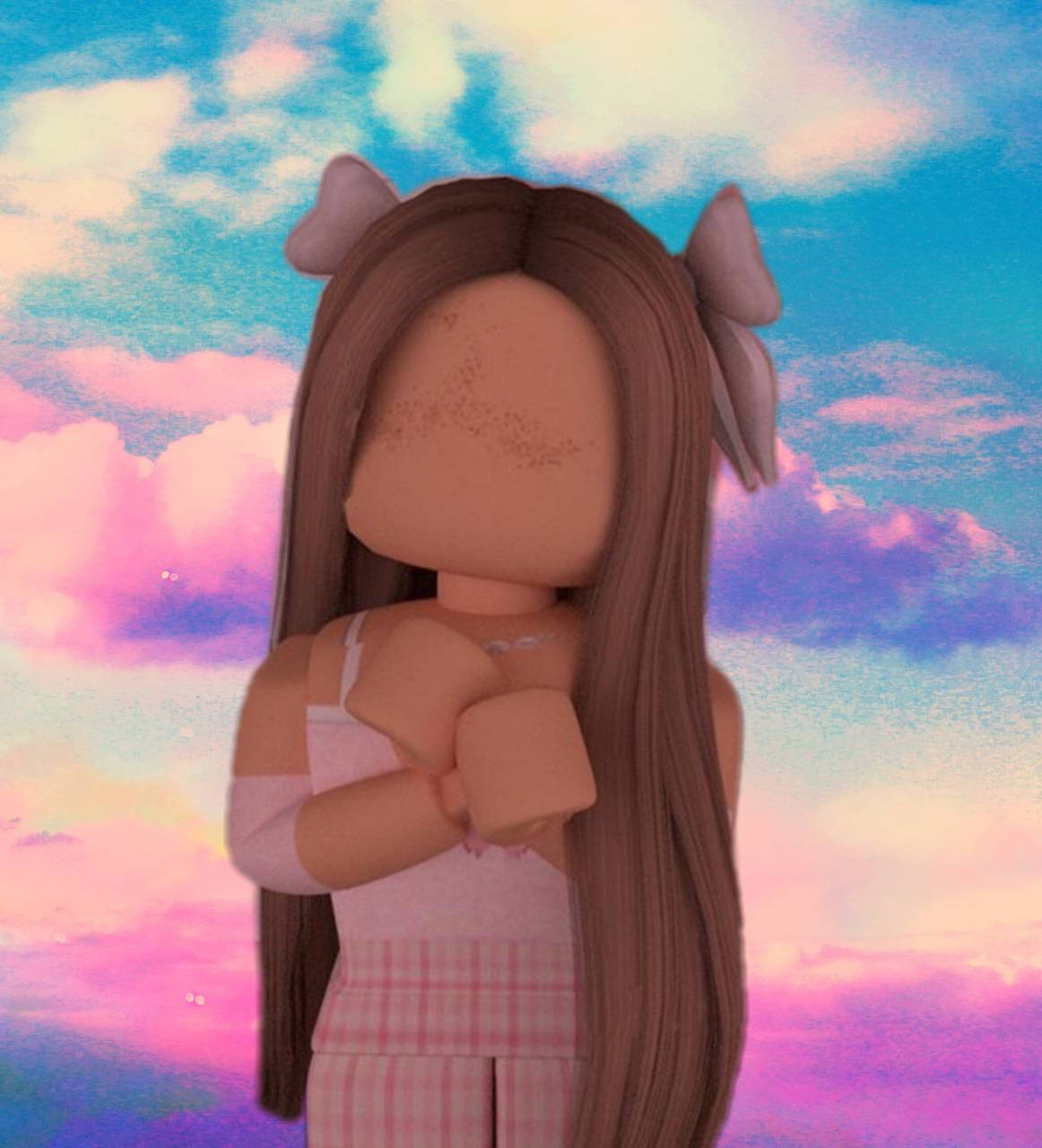 Roblox-style girl, long brown hair, cat ears, HD Phone Wallpaper