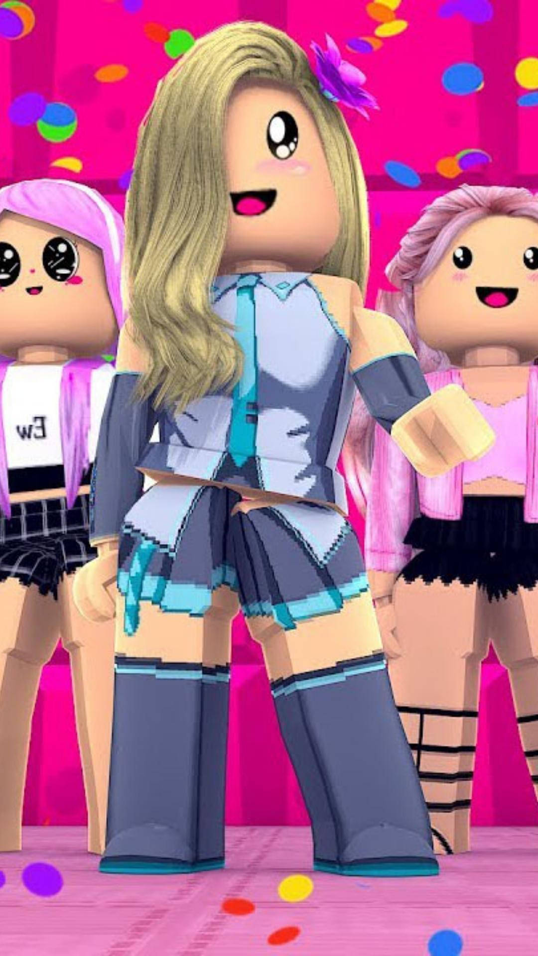 Roblox, confetti, pink background, Full HD Phone Wallpaper