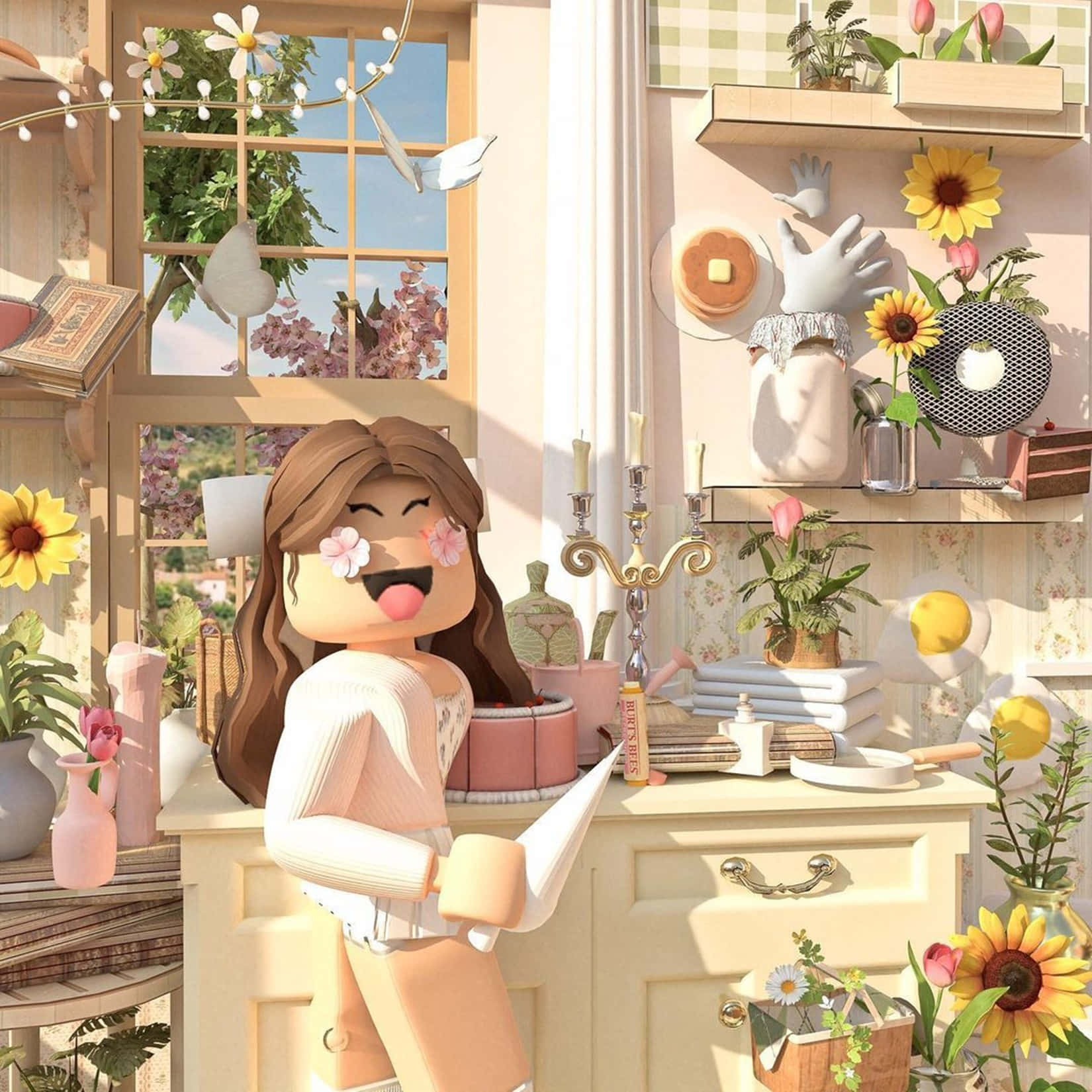 Roblox, Pantry Gfx, flower cheeks, HD Desktop Wallpaper