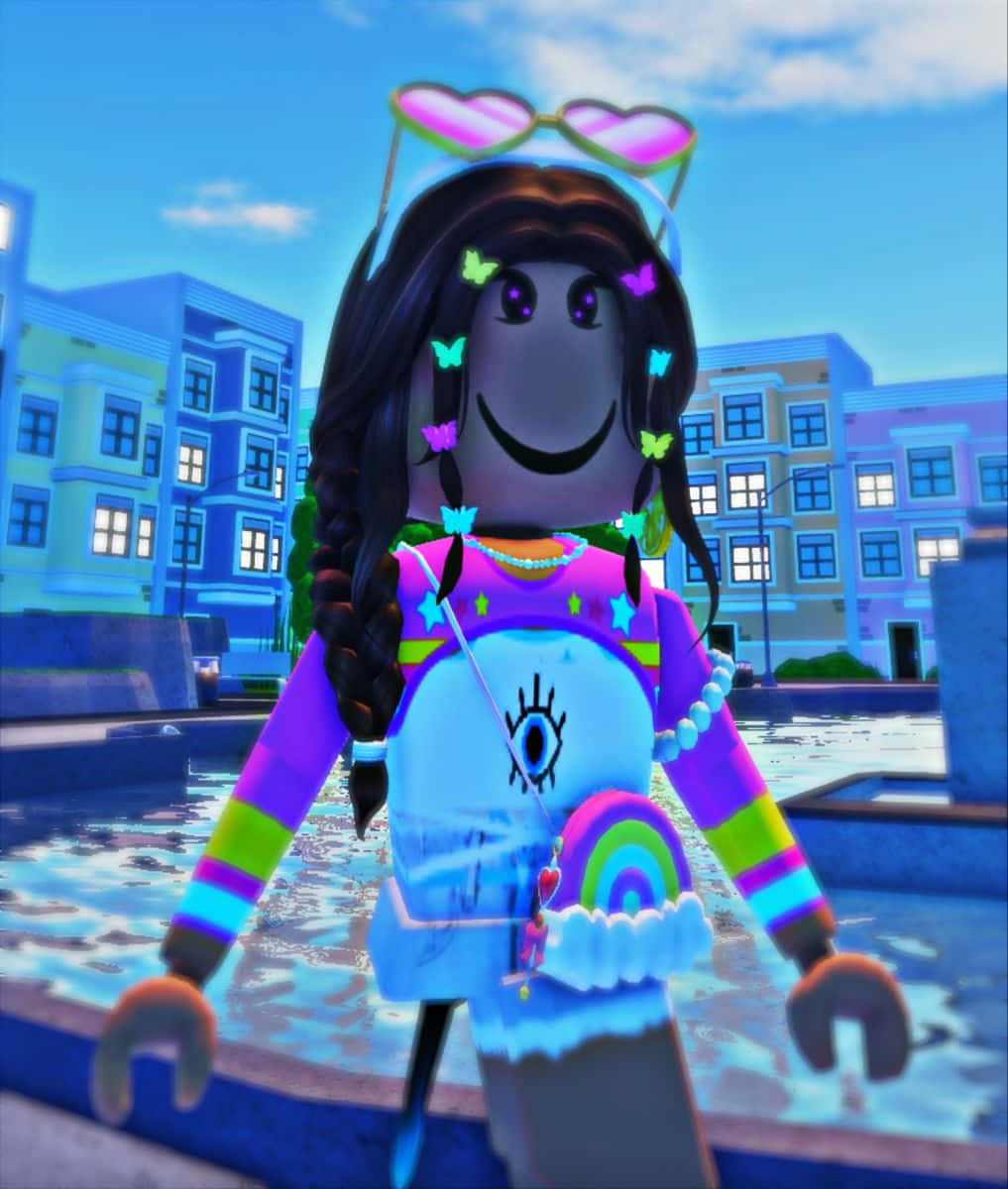 Rainbow Girl, Roblox, glowing butterfly hair accessories, SD Phone Wallpaper