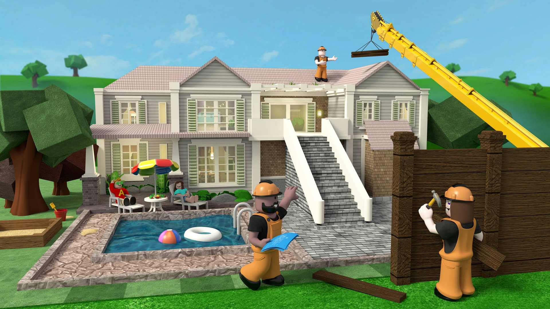 Roblox, house, pool, Full HD Desktop Wallpaper