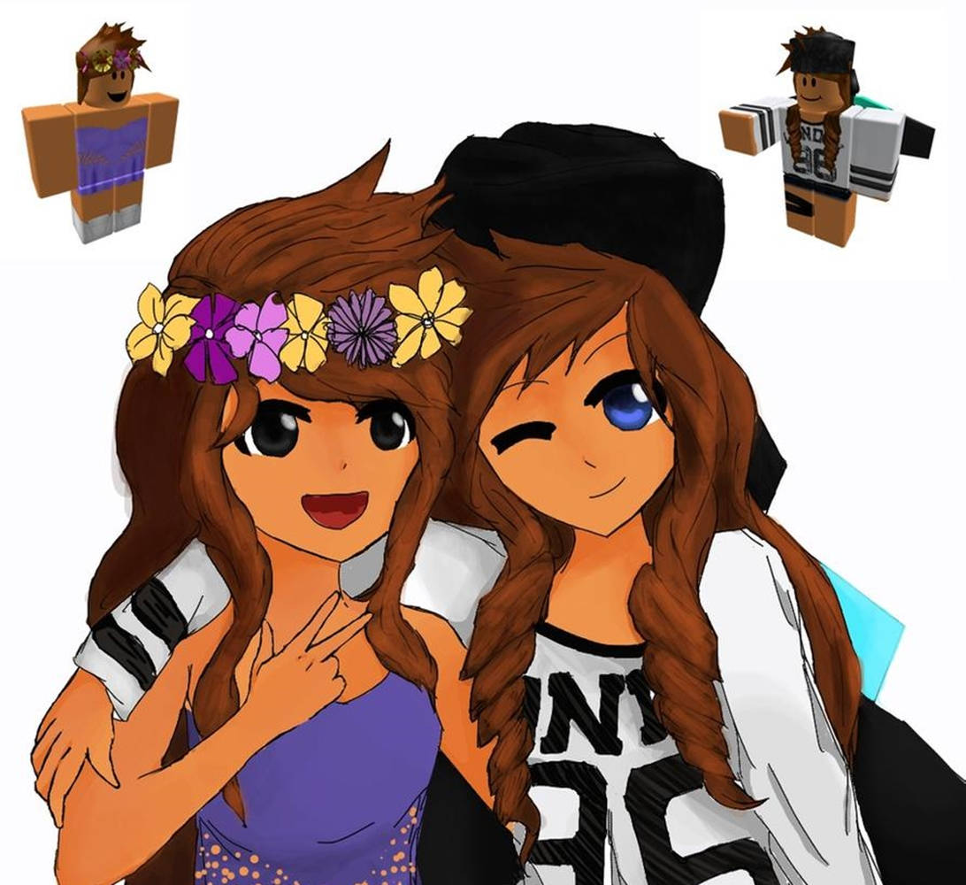 brown hair, cute Roblox girls, flower crowns, SD Desktop Wallpaper
