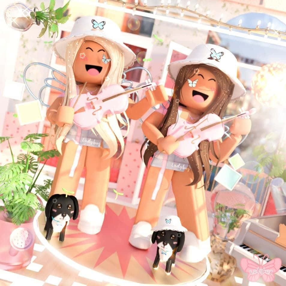 Roblox, pink violins, white hats, SD Desktop Wallpaper