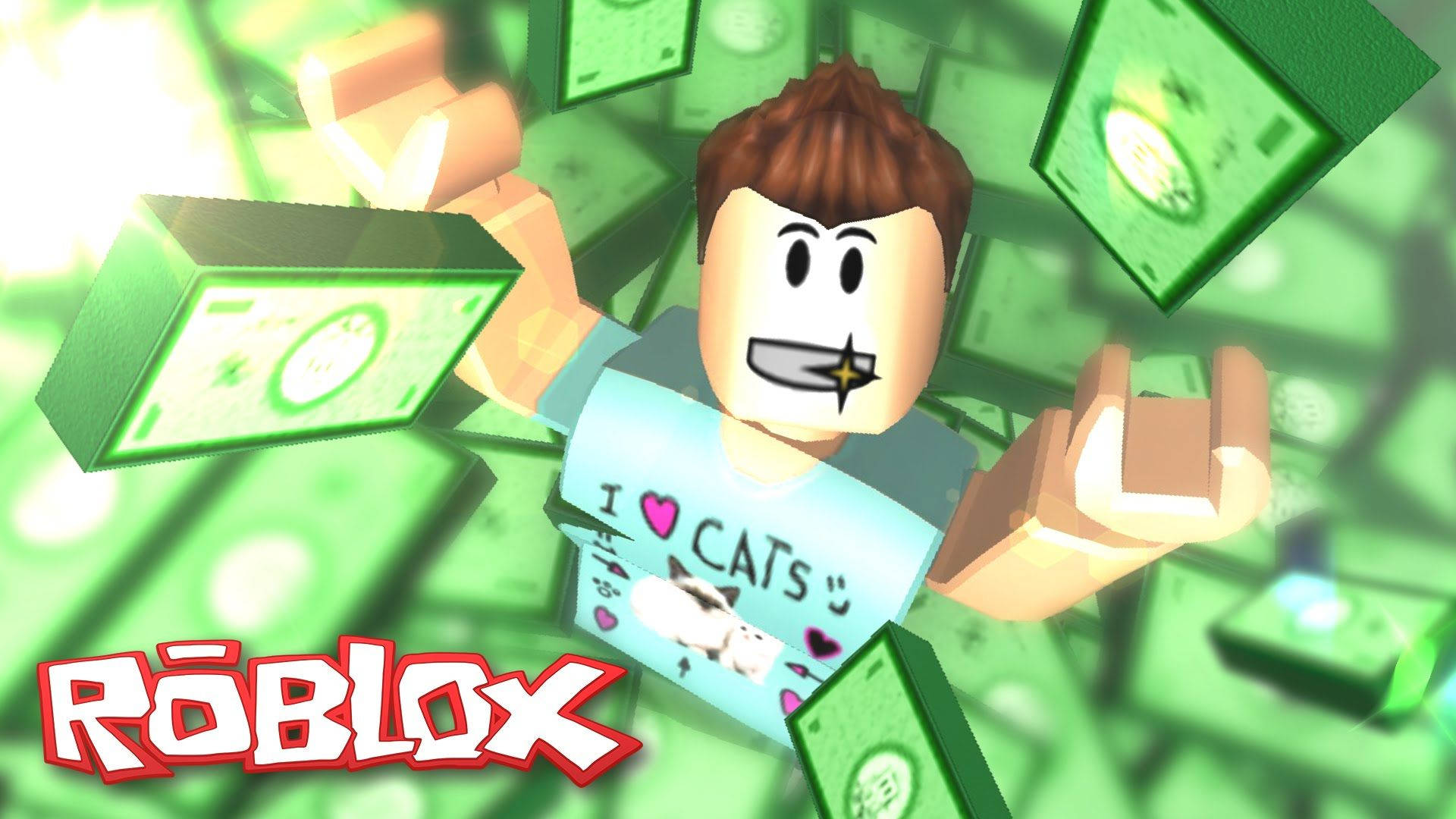 Roblox, green cash blocks, I ❤ CATS shirt, Full HD Desktop Wallpaper