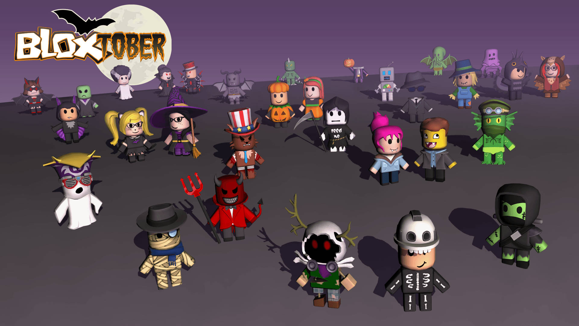 Roblox, Halloween, blocky cartoon characters, Full HD Desktop Wallpaper