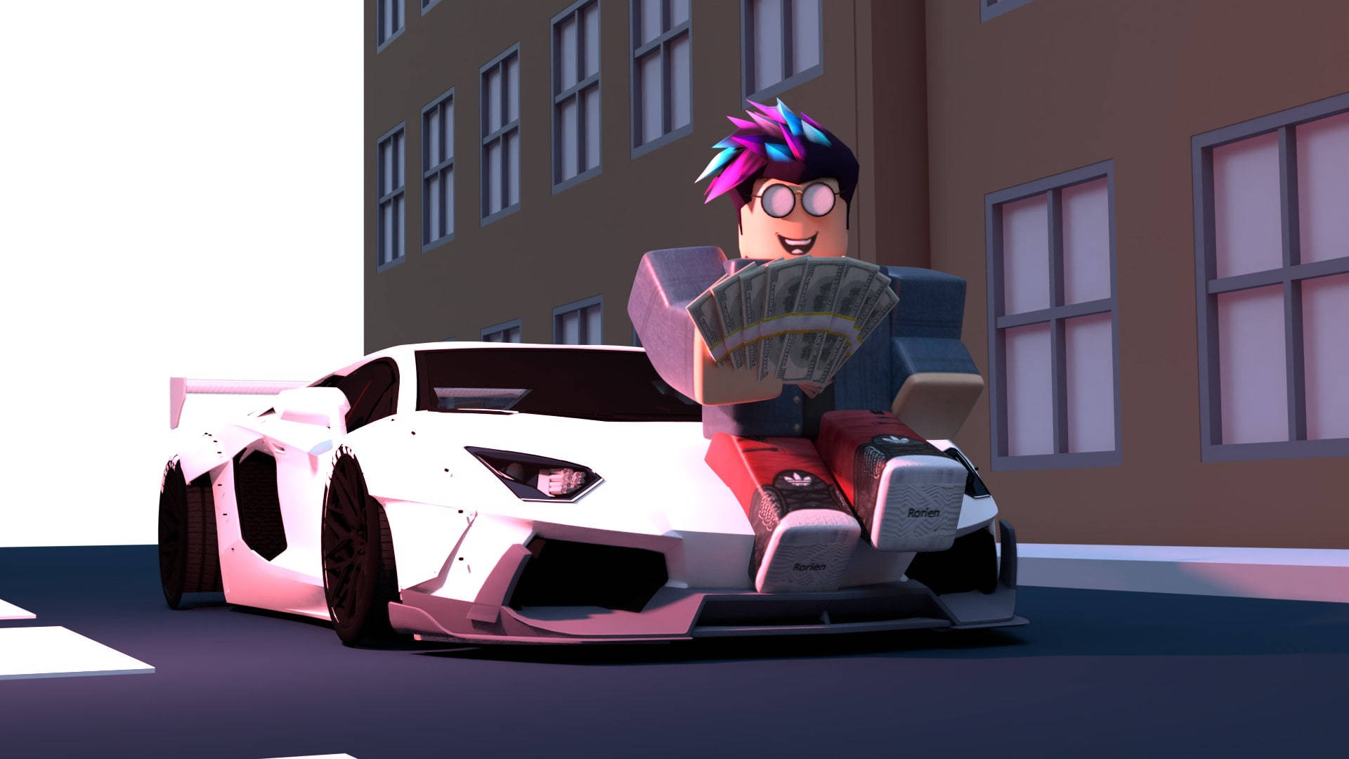 Roblox, rich kid, white sports car, Full HD Desktop Wallpaper