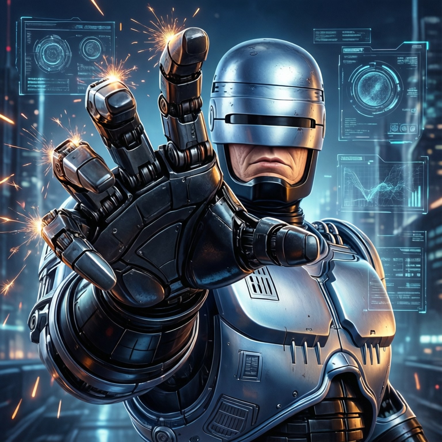 RoboCop, mechanical hand, digital overlays, HD Desktop Wallpaper