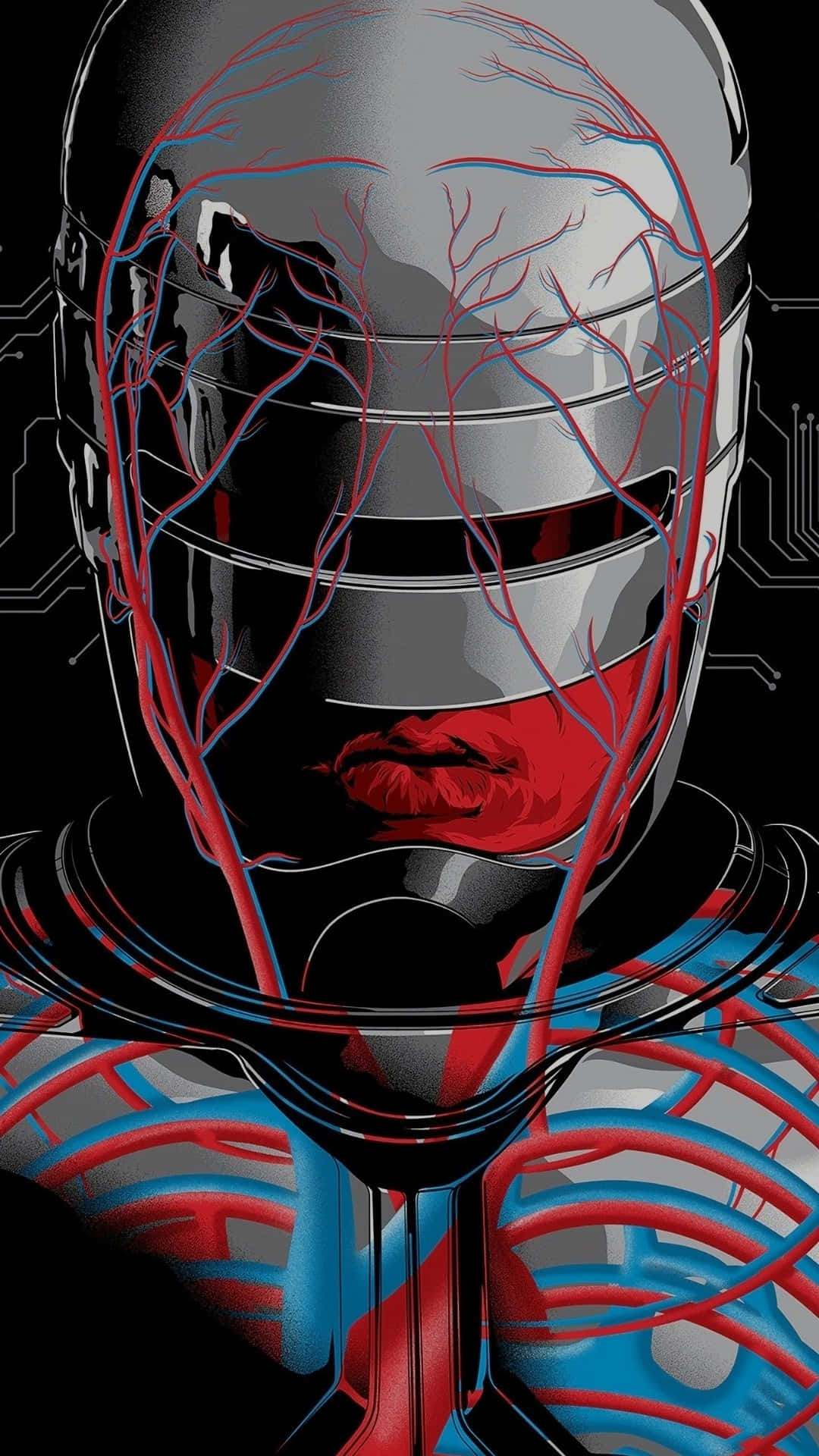 Robocop, cybernetic anatomy, glowing red vascular networks, Full HD Phone Wallpaper