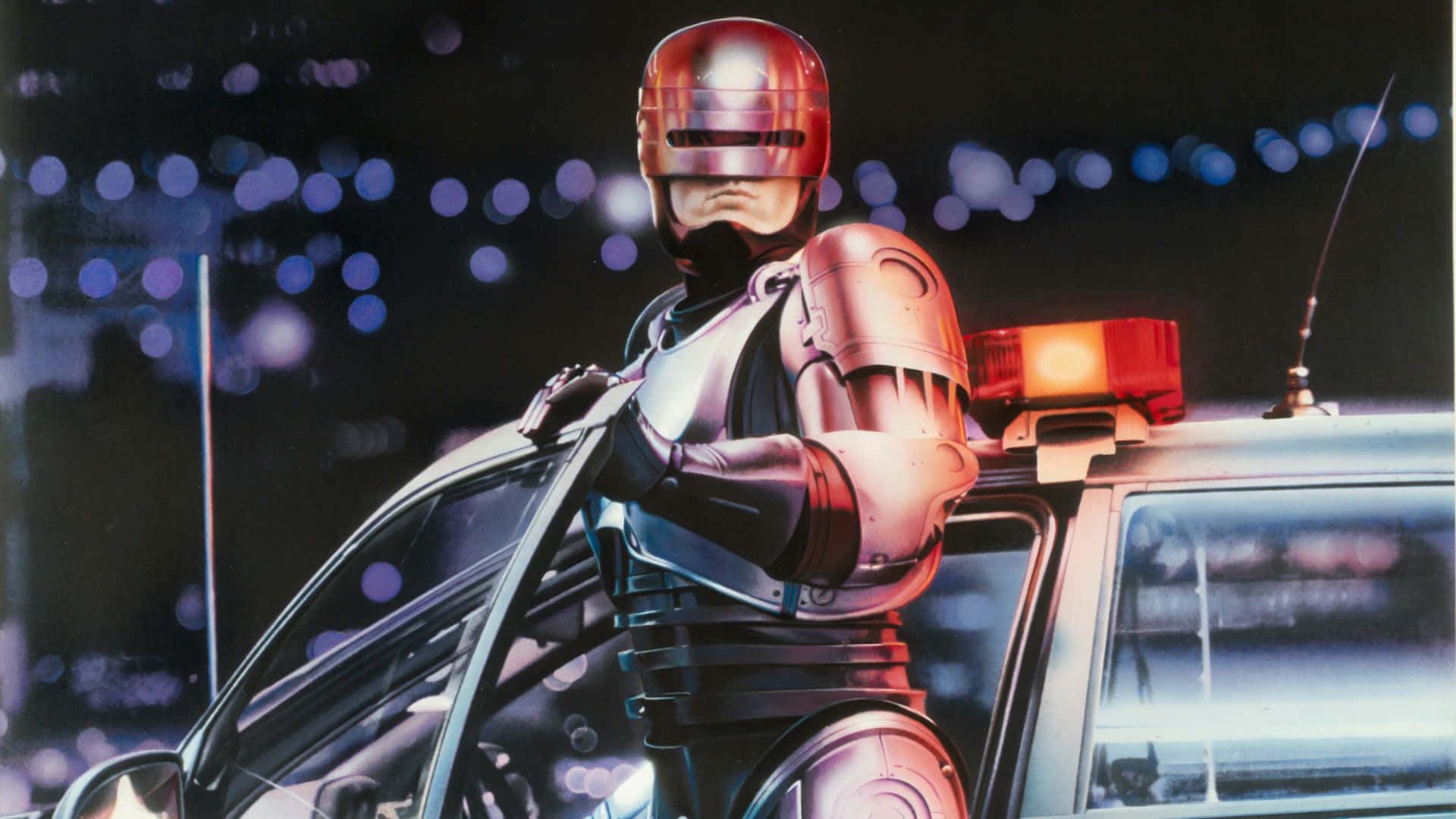 Robocop, chrome-plated, patrol car, Full HD Desktop Wallpaper