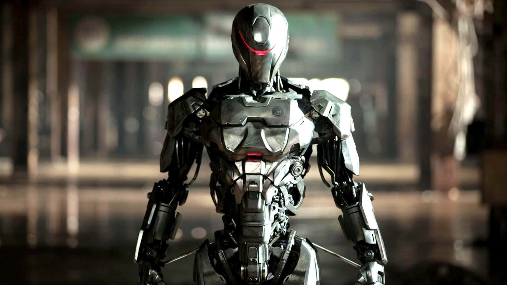 Robocop, silver, glowing red eyes, Full HD Desktop Wallpaper