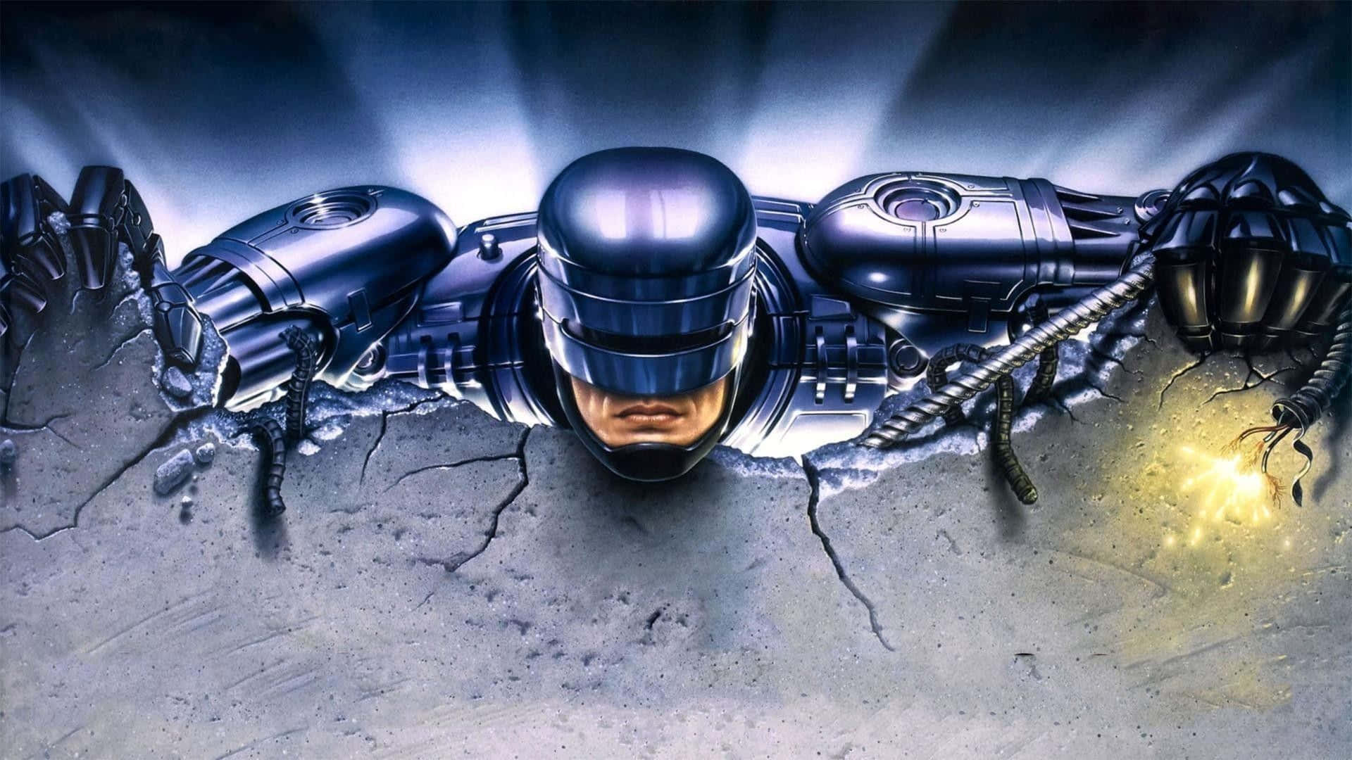 Robocop, chrome-plated, robotic enforcer, Full HD Desktop Wallpaper