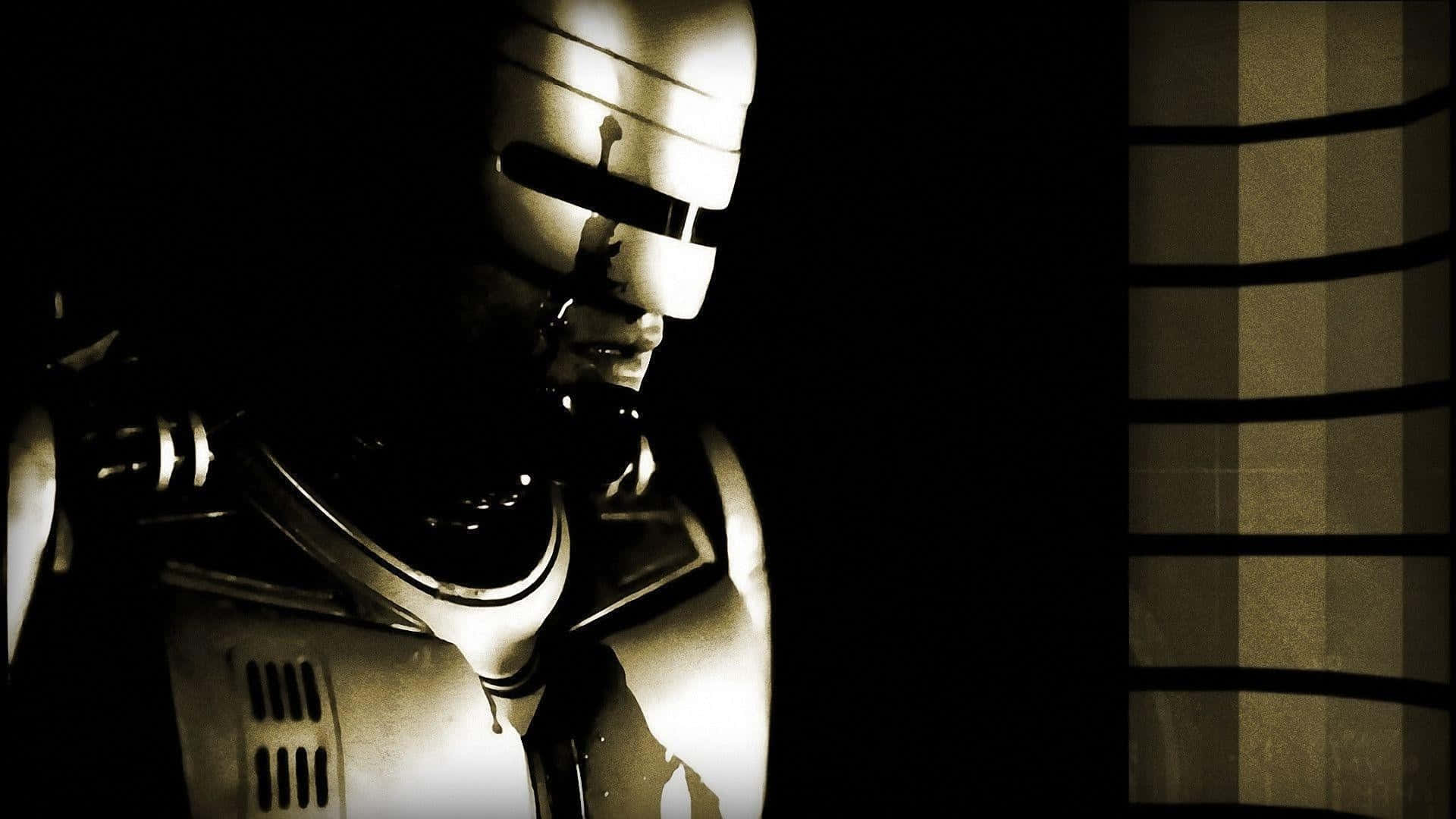 Robocop, cybernetic law enforcer, glowing visor, Full HD Desktop Wallpaper