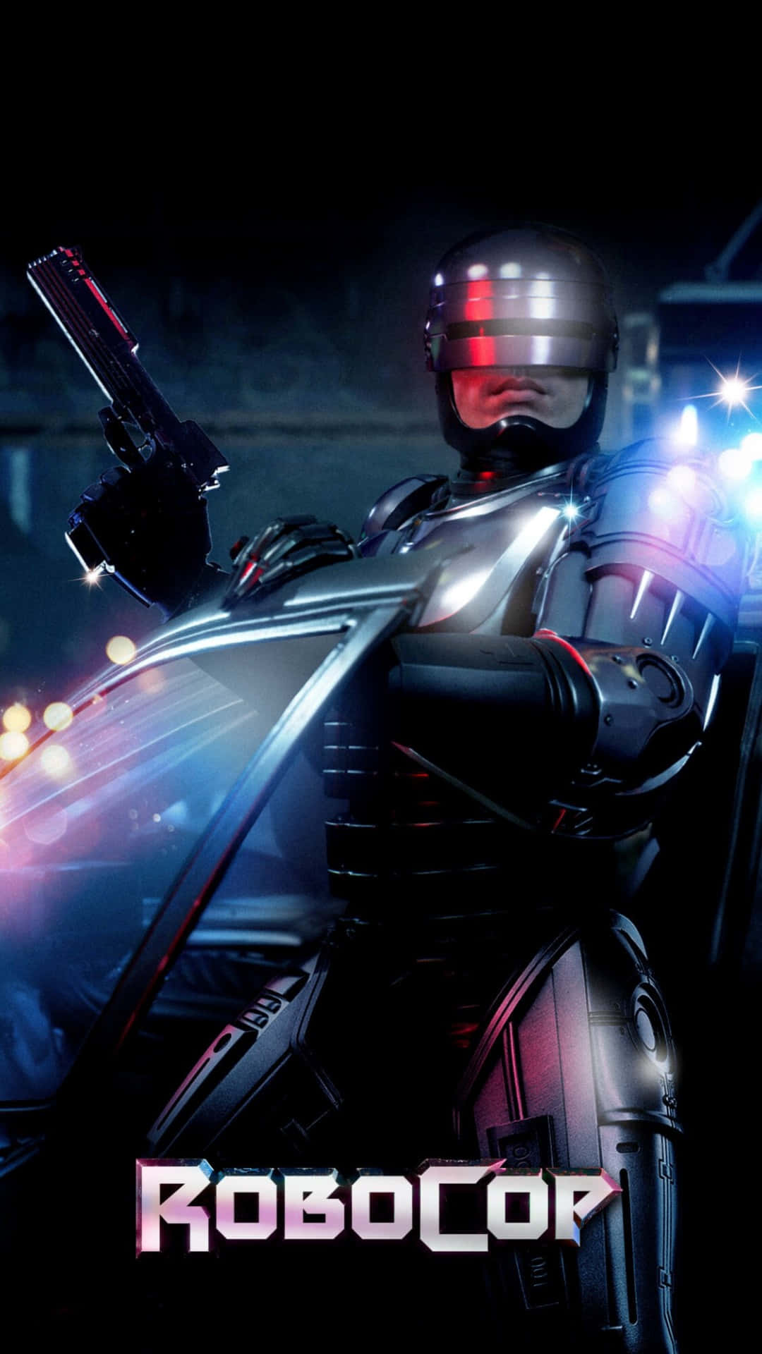 Robocop, cyborg law enforcer, neon lights, Full HD Phone Wallpaper