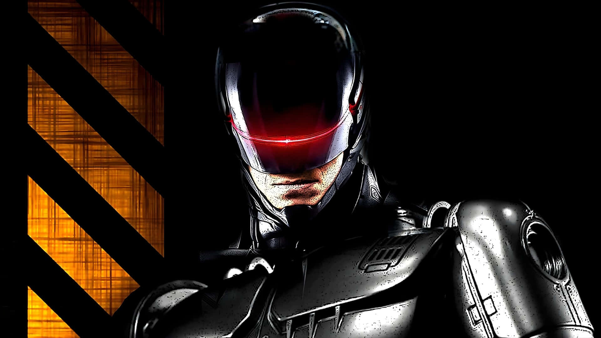 Robocop, cyborg hero, glowing red eyes, Full HD Desktop Wallpaper