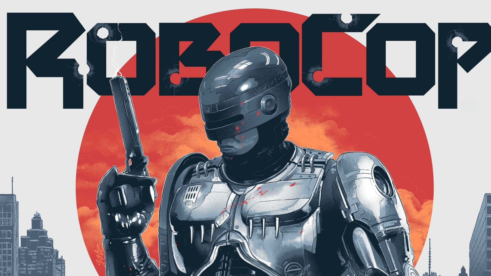 Robocop, chrome armor, pistol, Full HD Desktop Wallpaper