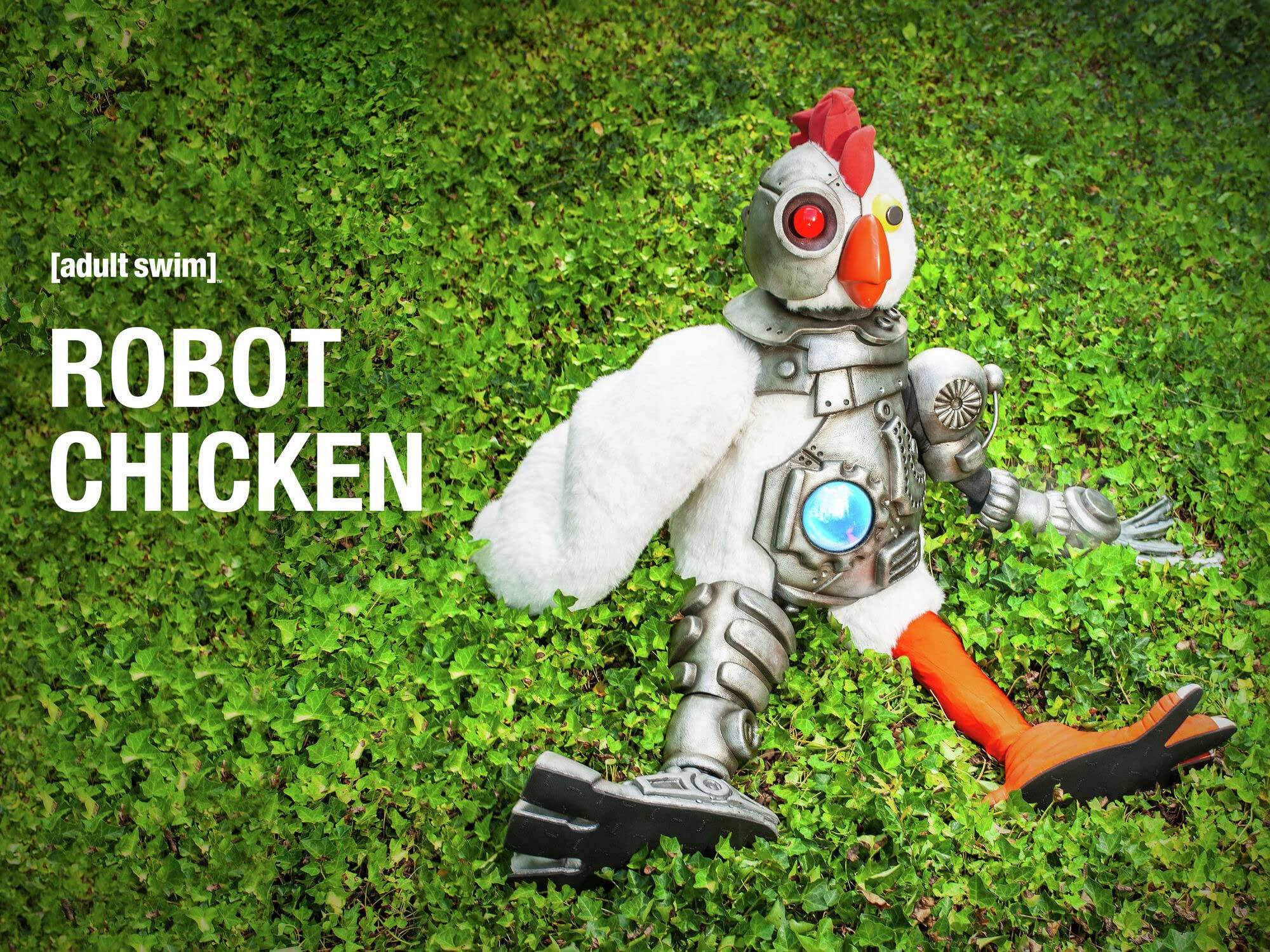 Robot Chicken, glowing red eye, blue chest light, Full HD Desktop Wallpaper