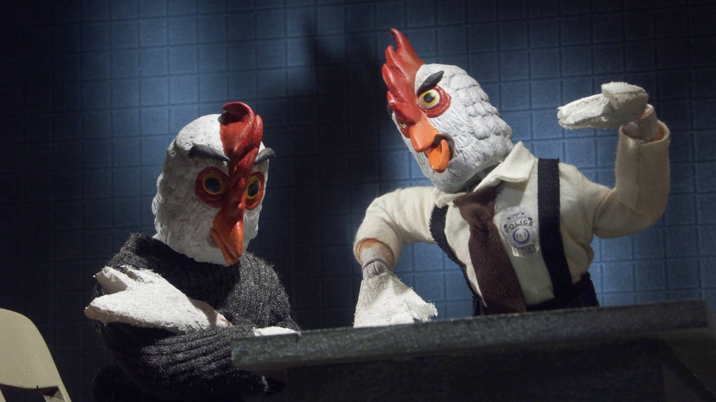 Robot Chicken, police uniform, interrogation room, SD Desktop Wallpaper