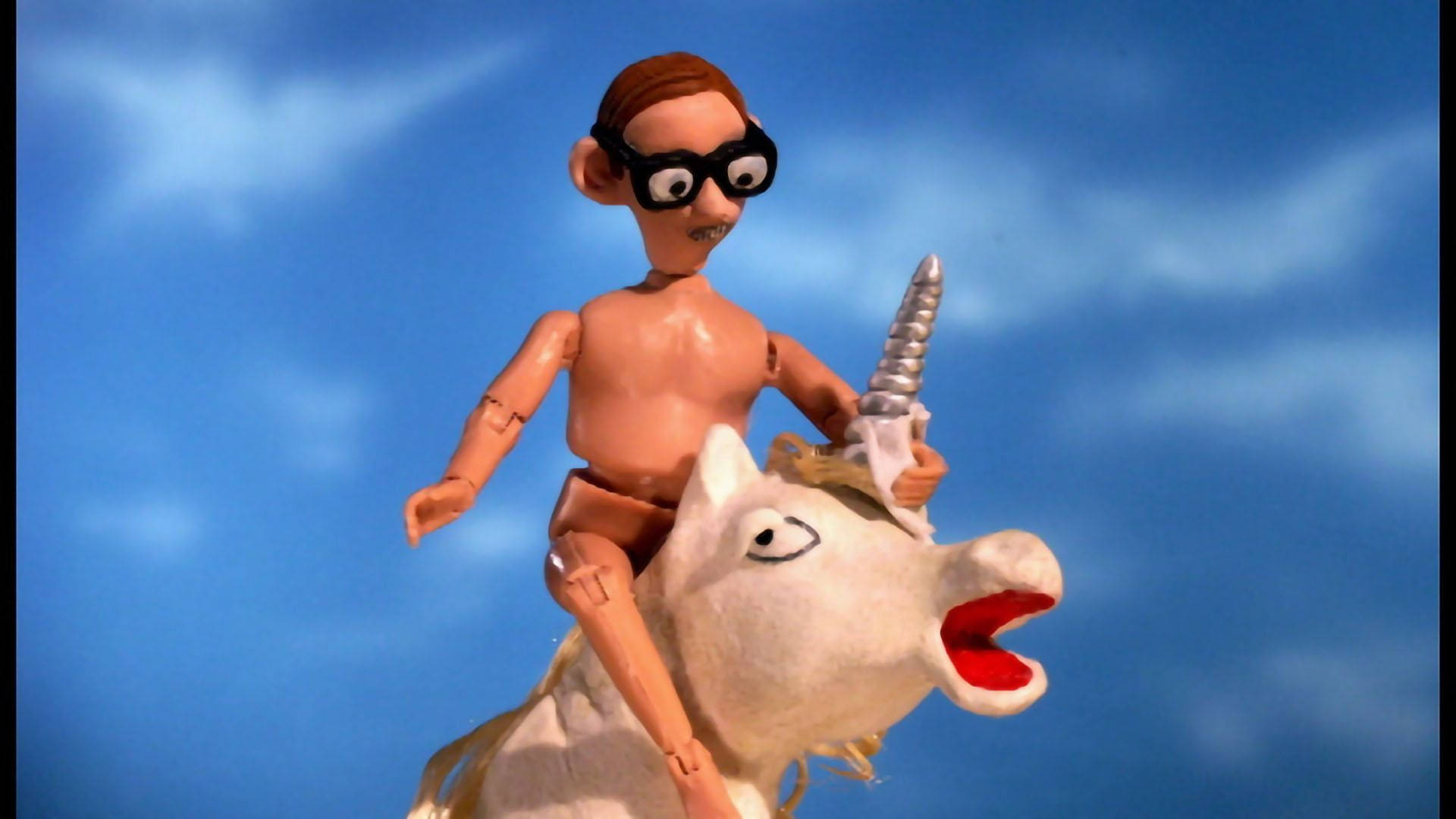 Robot Chicken, weird unicorn, toy figure with glasses, Full HD Desktop Wallpaper
